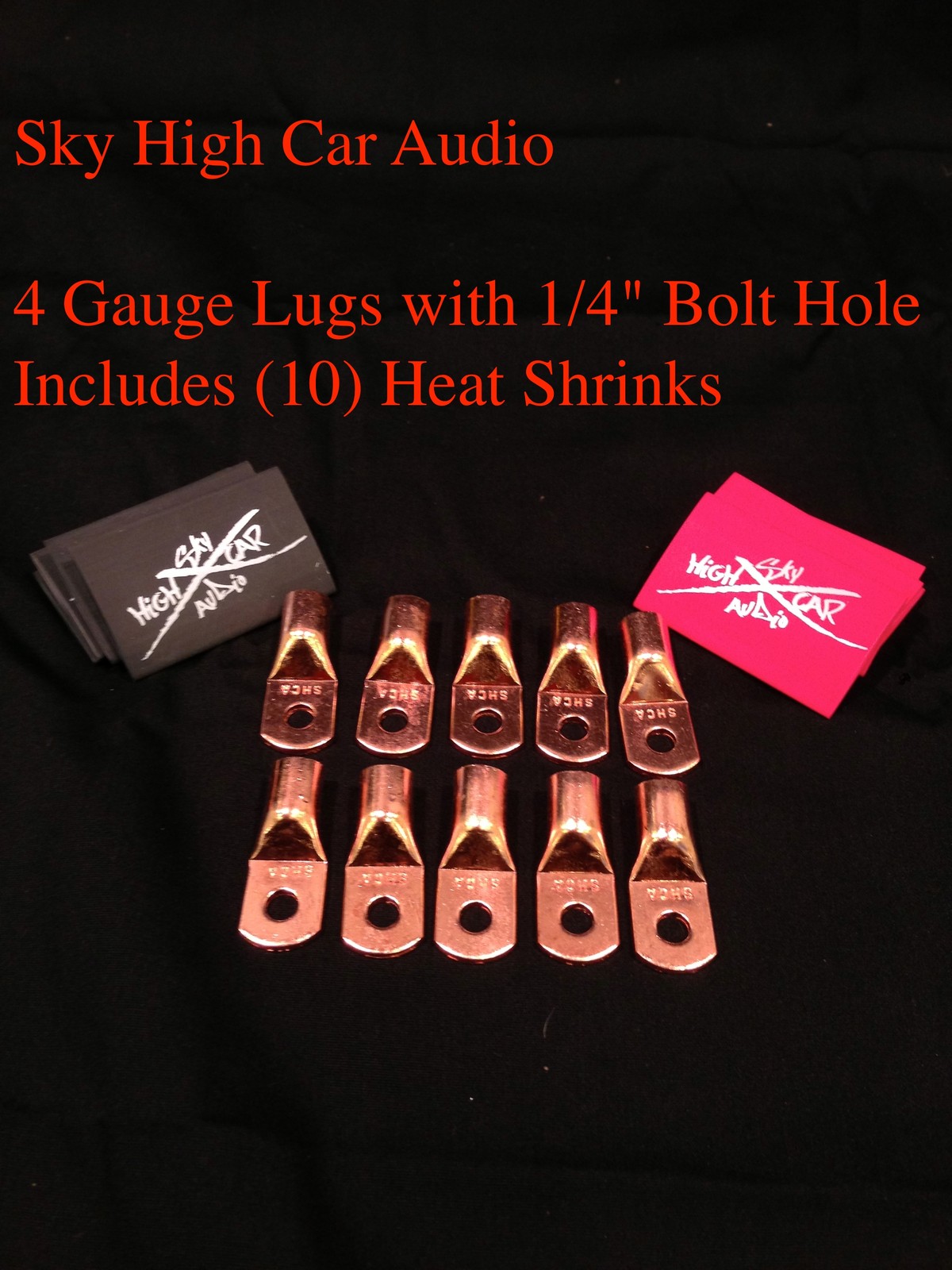 (10) 4 Gauge Copper Ring Terminals 1/4" RED/BLACK Heat Shrink Tubing LUGS