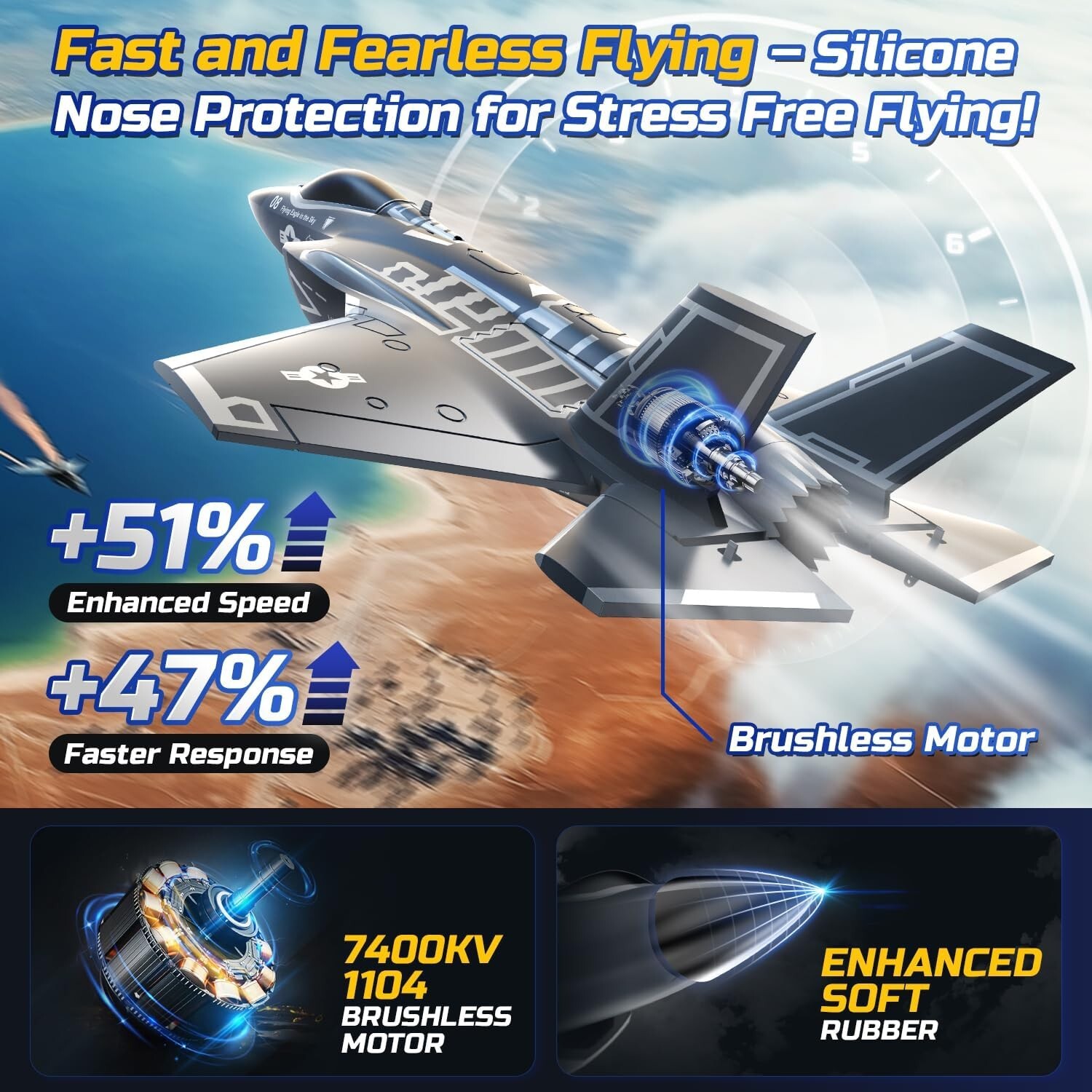 DEERC F35 4 Channel Brushless RC Plane for Adults Remote Control Airplane Duc...