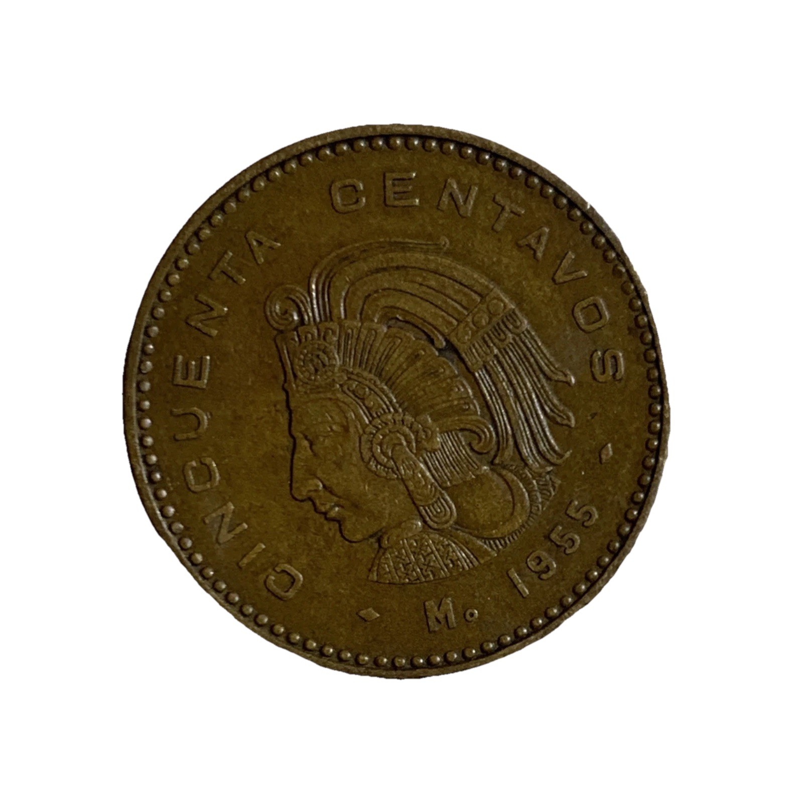 Mexico 1955 50 Centavos Cuauhtemoc KM-450 COPPER - SALE ONE COIN!