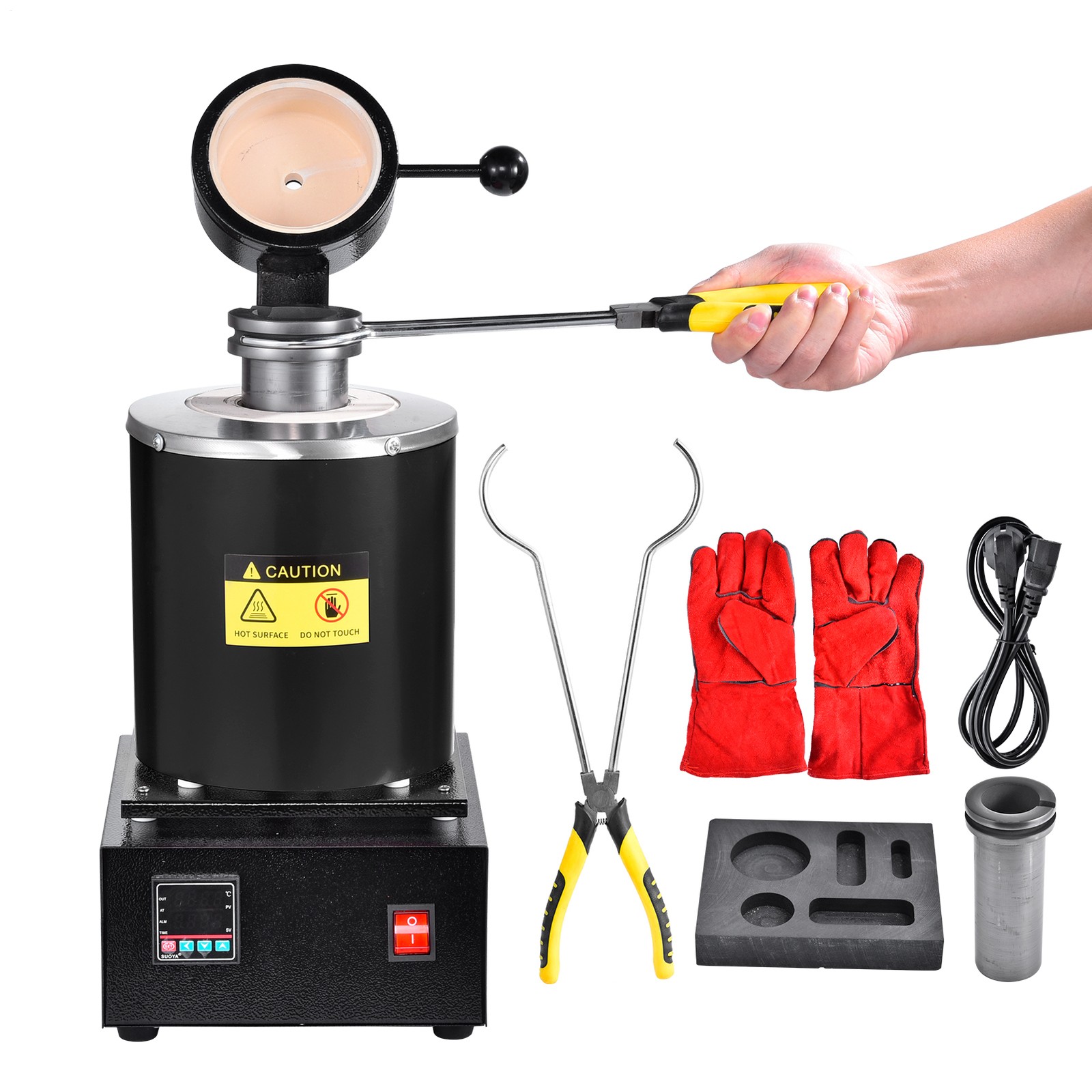 Gold Melting Furnace 1500W Electric Digital Smelting Furnace w/Crucibles