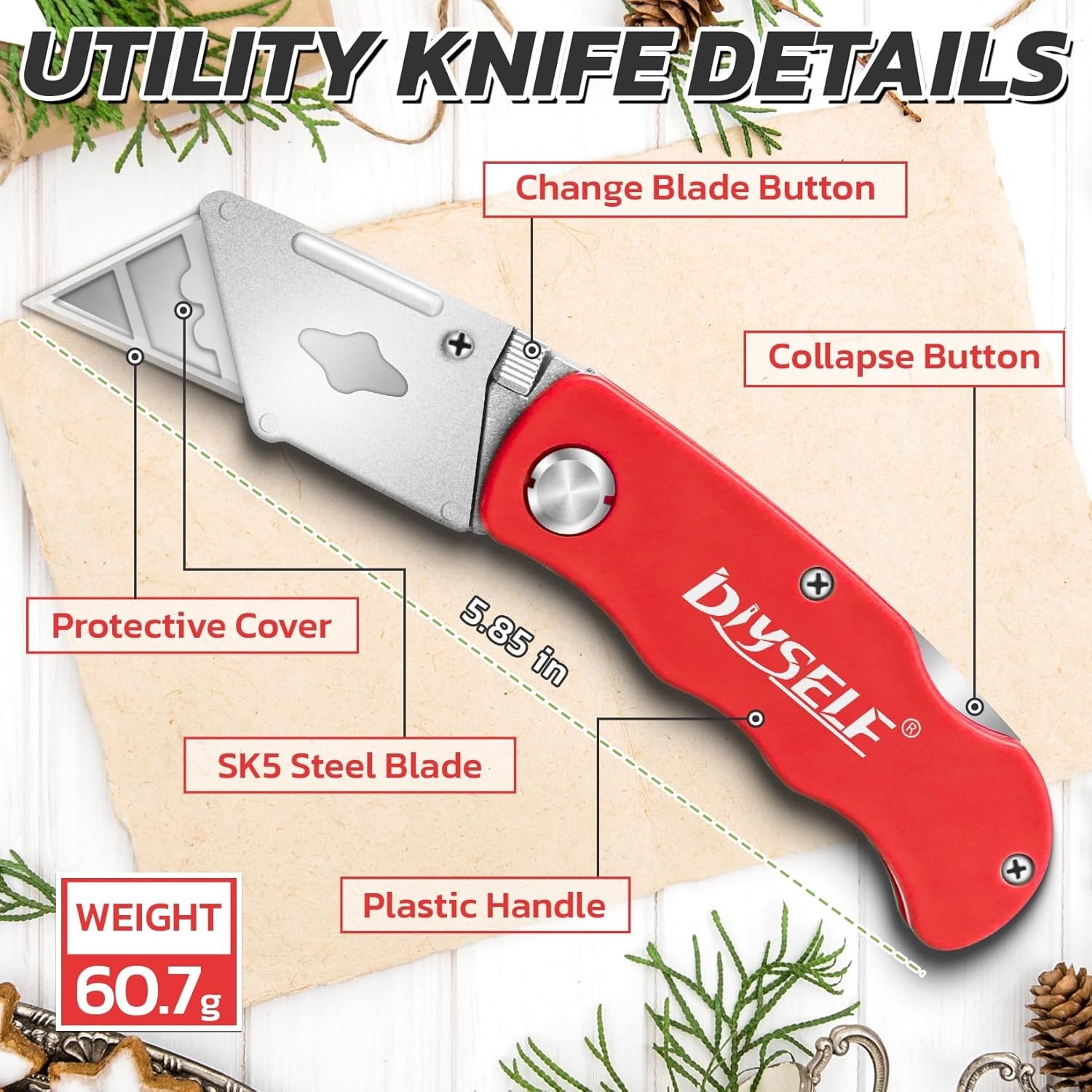 4 Pack Folding Utility Knife Box Cutter Razor Blade Set with 10 Extra Blades