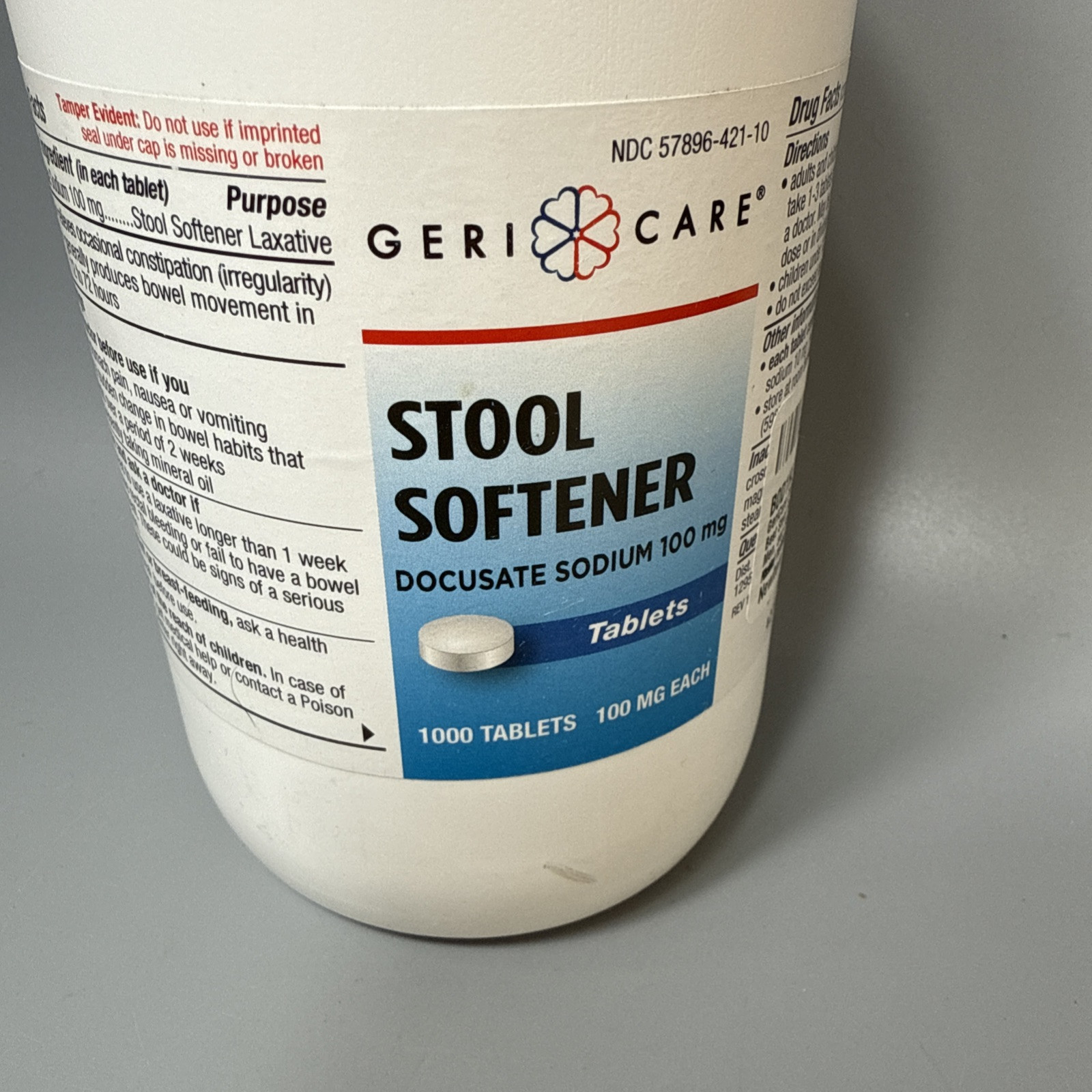 Gericare Docusate Sodium 100mg Stool Softener Tablets Constipation 1000 Count