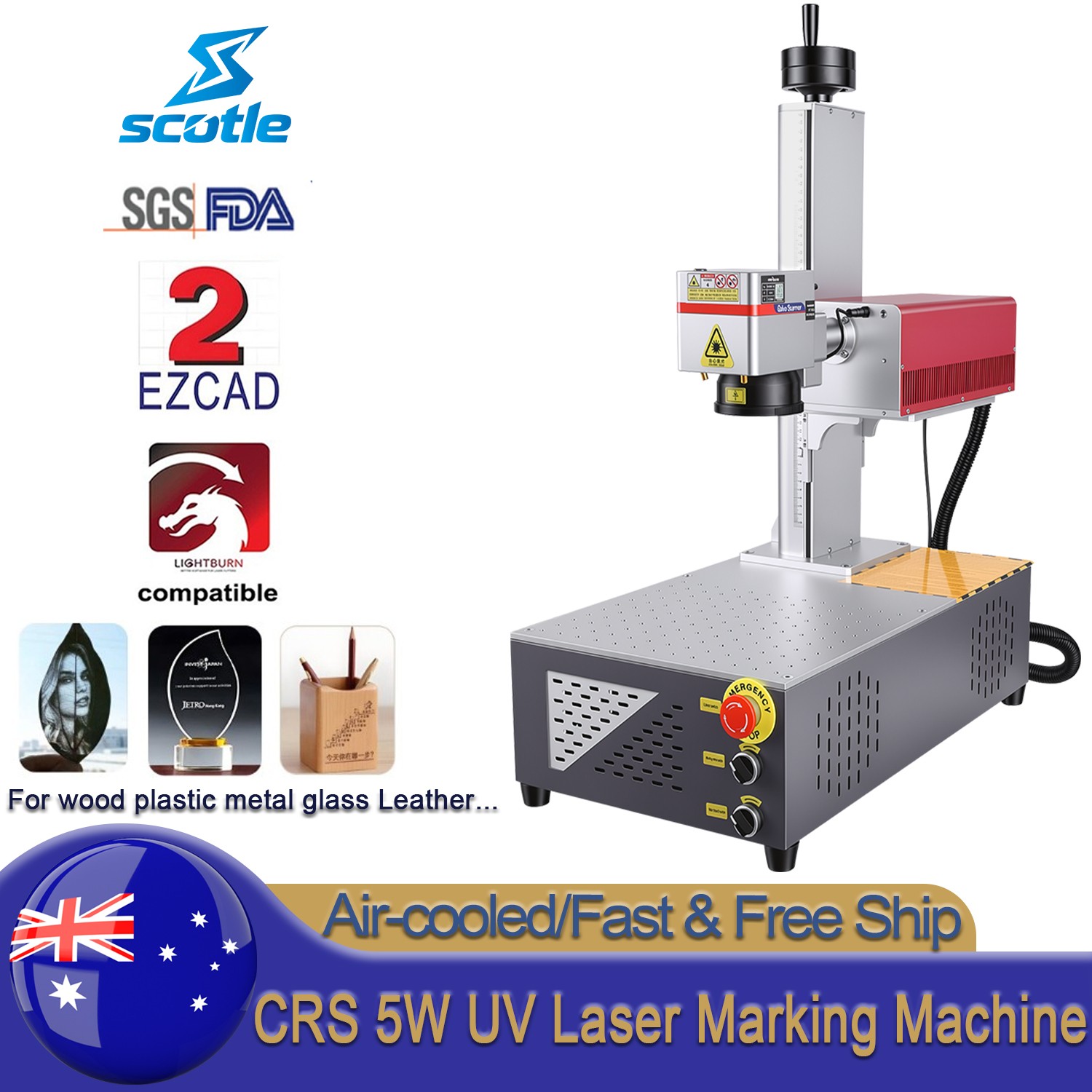 CRS 5W Air-cooled UV Laser Marking Machine For Glass Metal Wood PVC Engraving