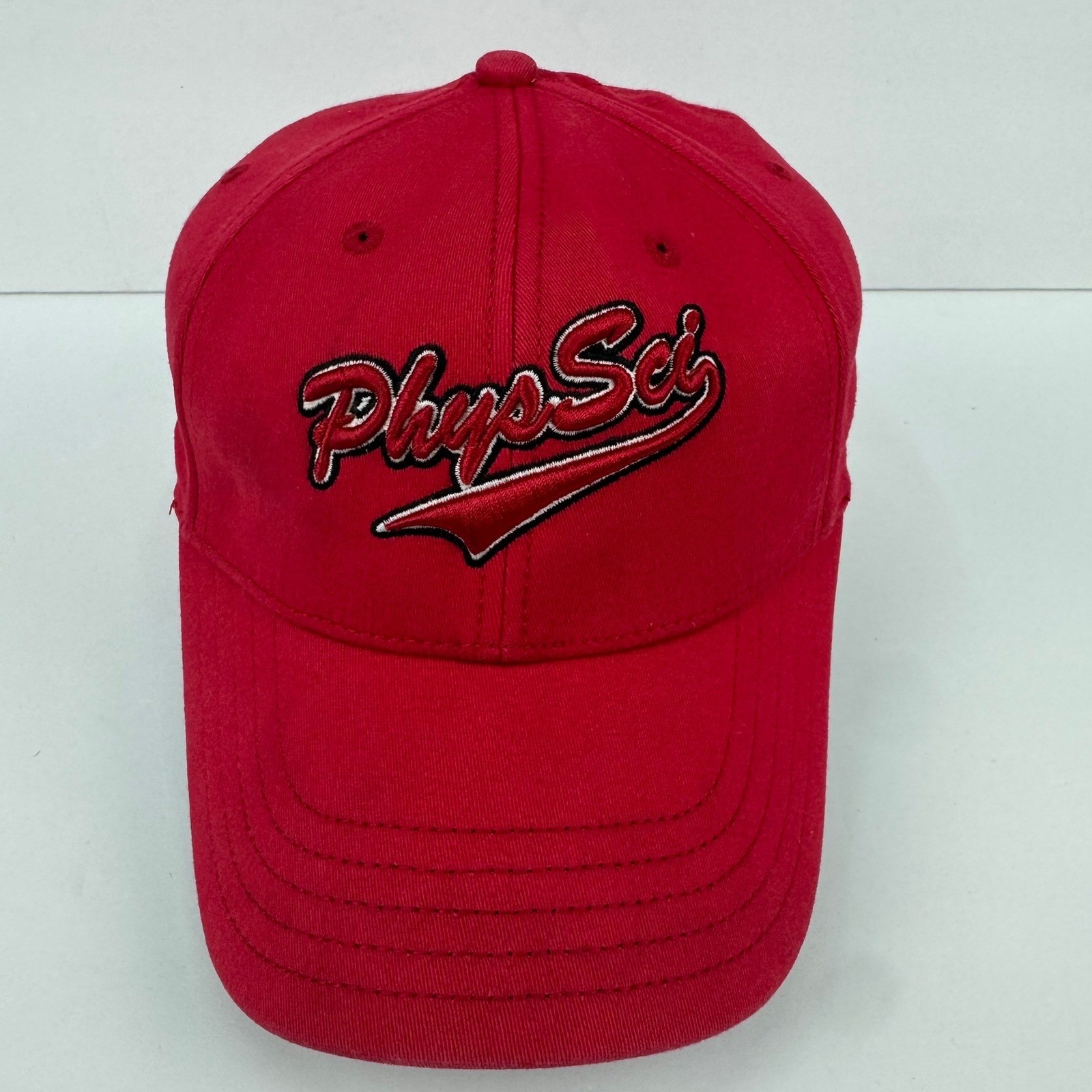 Phys Sci Red Baseball Cap Hat Embroidered Logo Adjustable Strapback