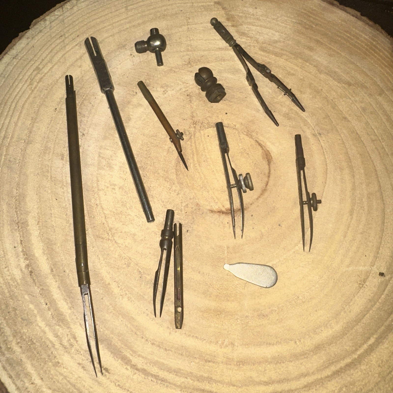 JOB LOT of ANTIQUE CUT STEEL DRAWING INSTRUMENT SPARES AND PARTS (T11)