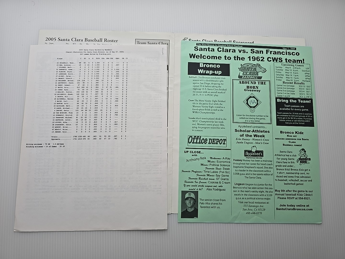 Santa Clara University Broncos Baseball 2003 + 2005 Programs with Autographs SCU