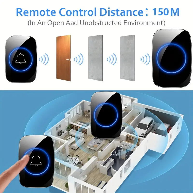 2Wireless Doorbell Chime Waterproof Plugin Receiver Adjustable Volume 1000FT Kit