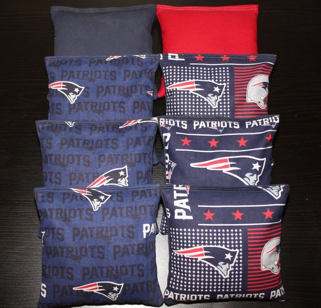 All Weather made w NEW ENGLAND PATRIOTS Fabric Cornhole Bean Bags Resin Filled