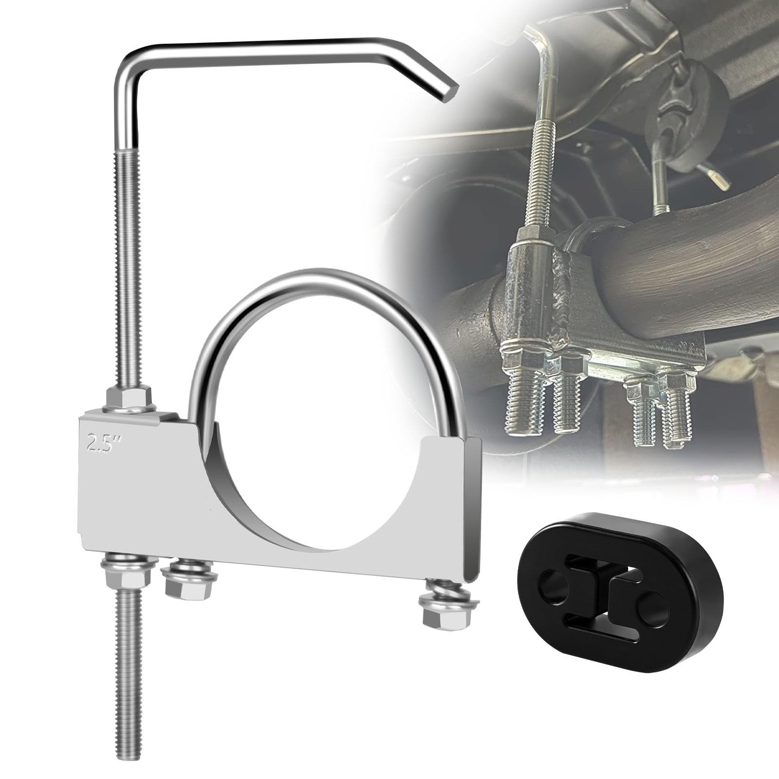 2.5 Inch Universal Stainless Steel Exhaust Clamp Rubber Hangers 1 PCS