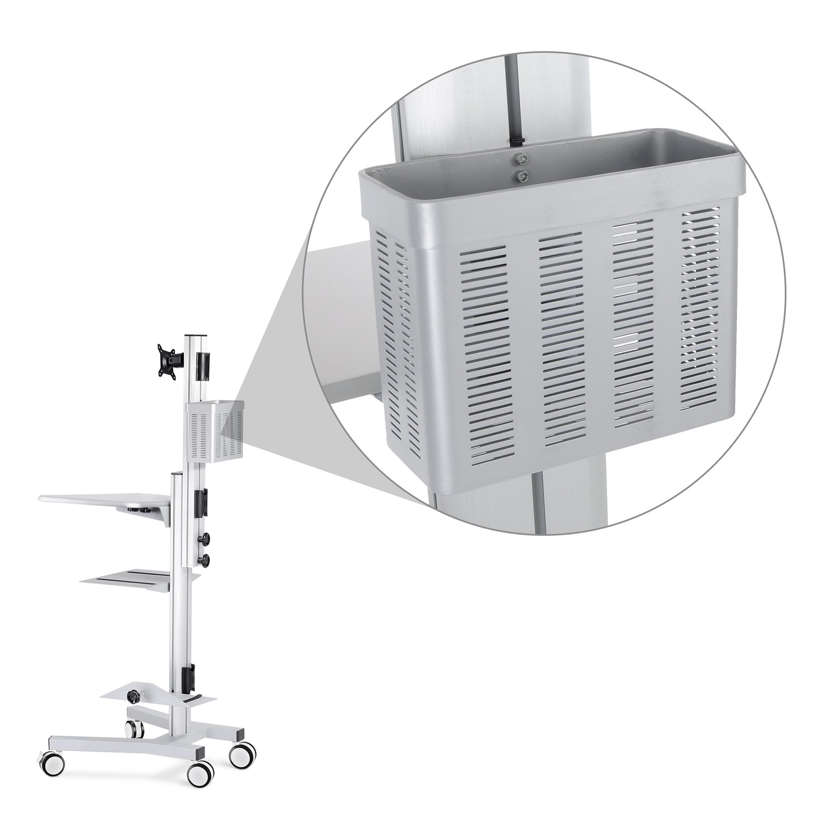 Yescom Storage Basket Organizer Holder for PC Mobile Cart Trolley Cart Silver