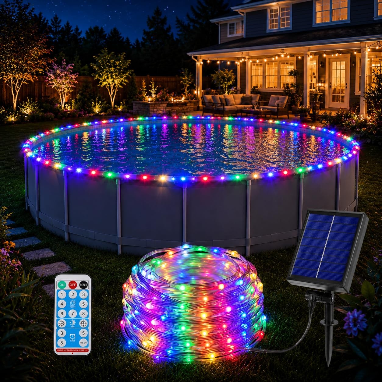 Sumapner 65Ft Solar Pool Lights For Above Ground Pools Waterproof 180 Leds