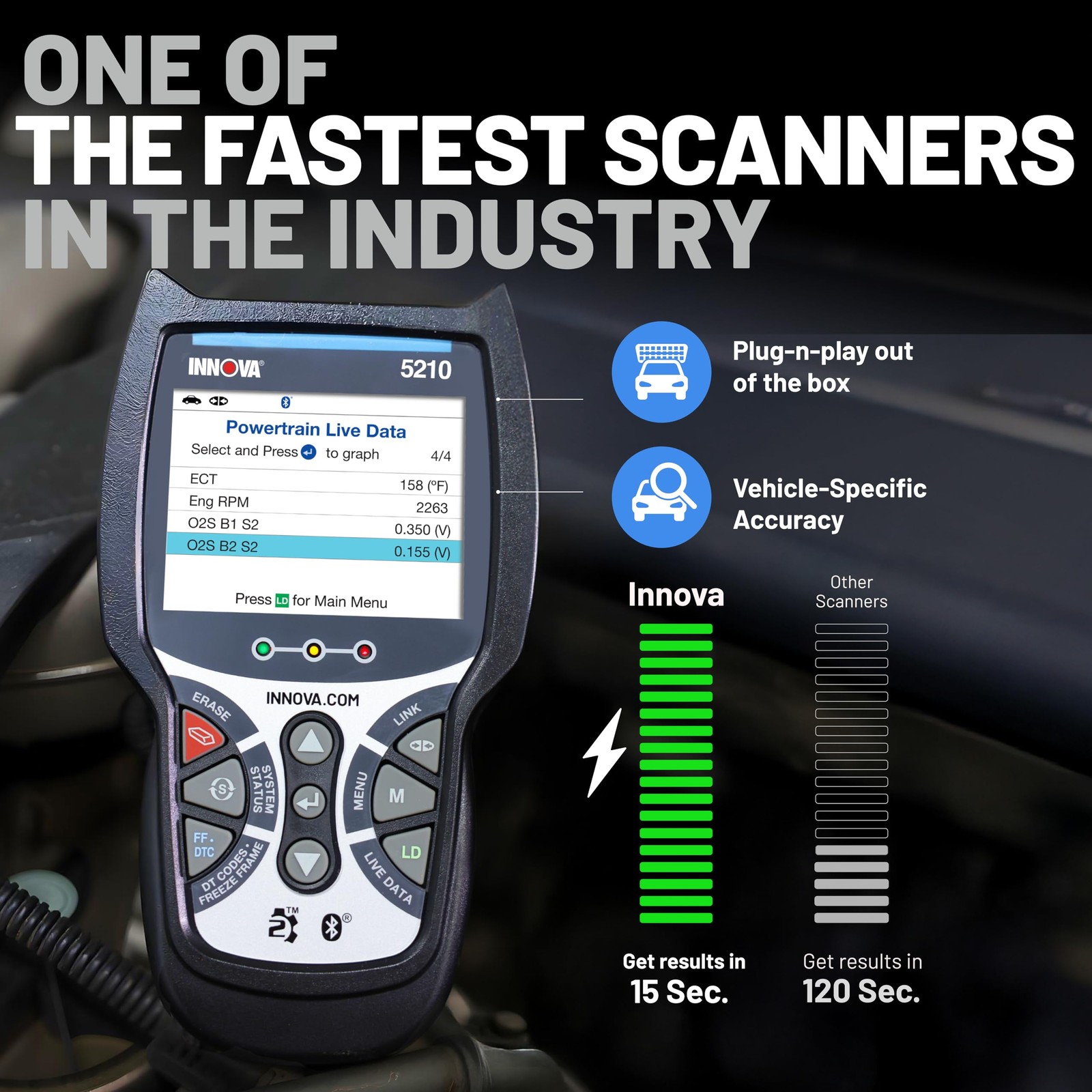 Innova 5210 OBD2 Scanner & Engine Code Reader, Battery Tester, Live Data,...