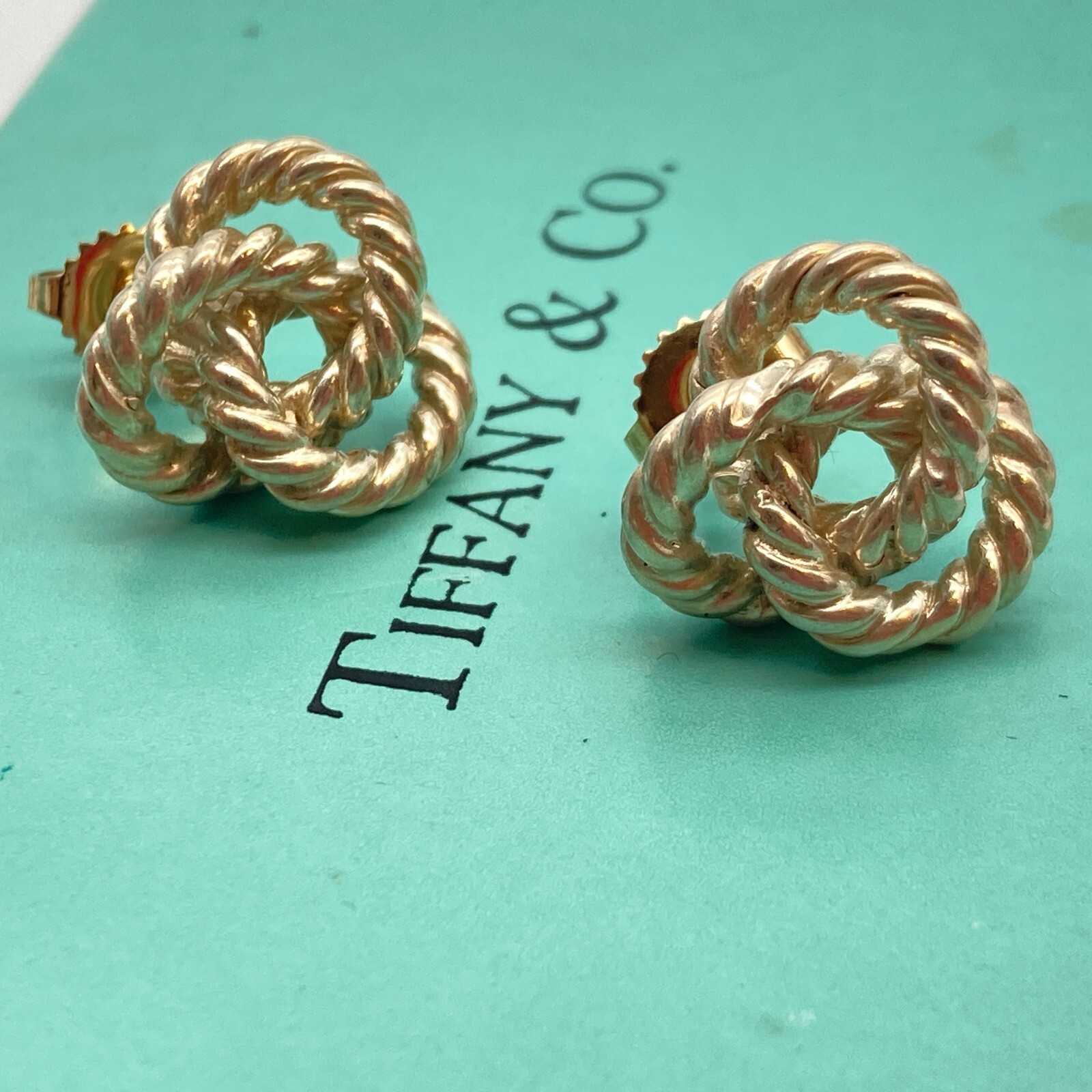 Tiffany & Co. Twist Rope Stud Earrings Gold Silver 7.0g