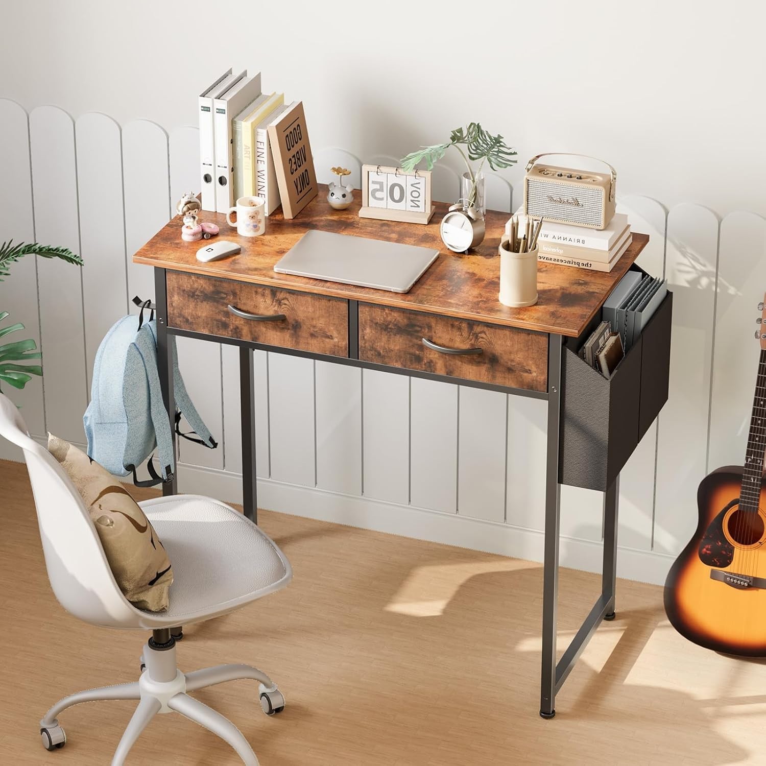 32 Inch Computer Desk with Drawers Small Writing Study Table Storage Bag Hook Br