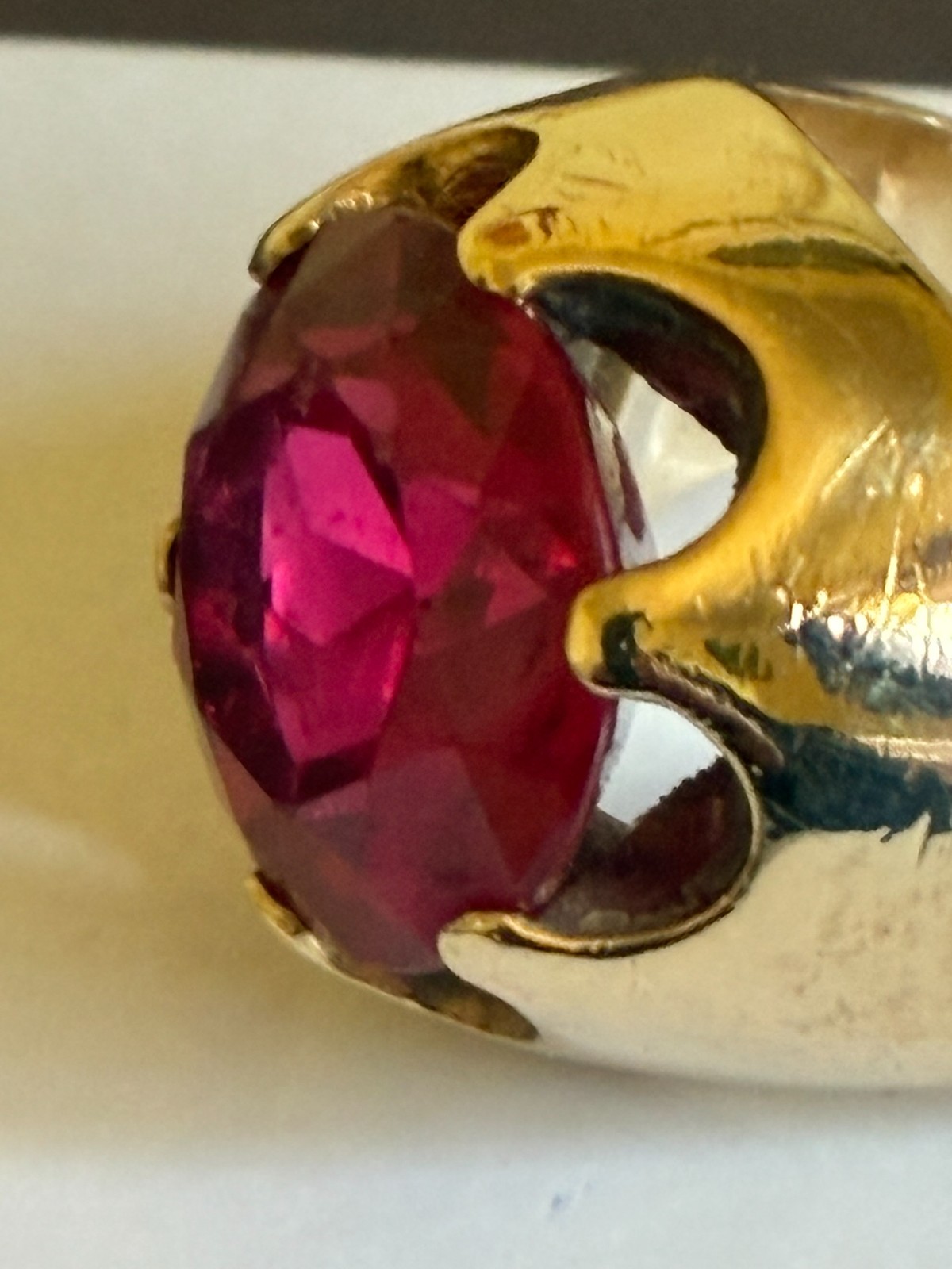 Men's 10K Gold Ring + Lab Created Ruby/Garnet Stone (Preowned)