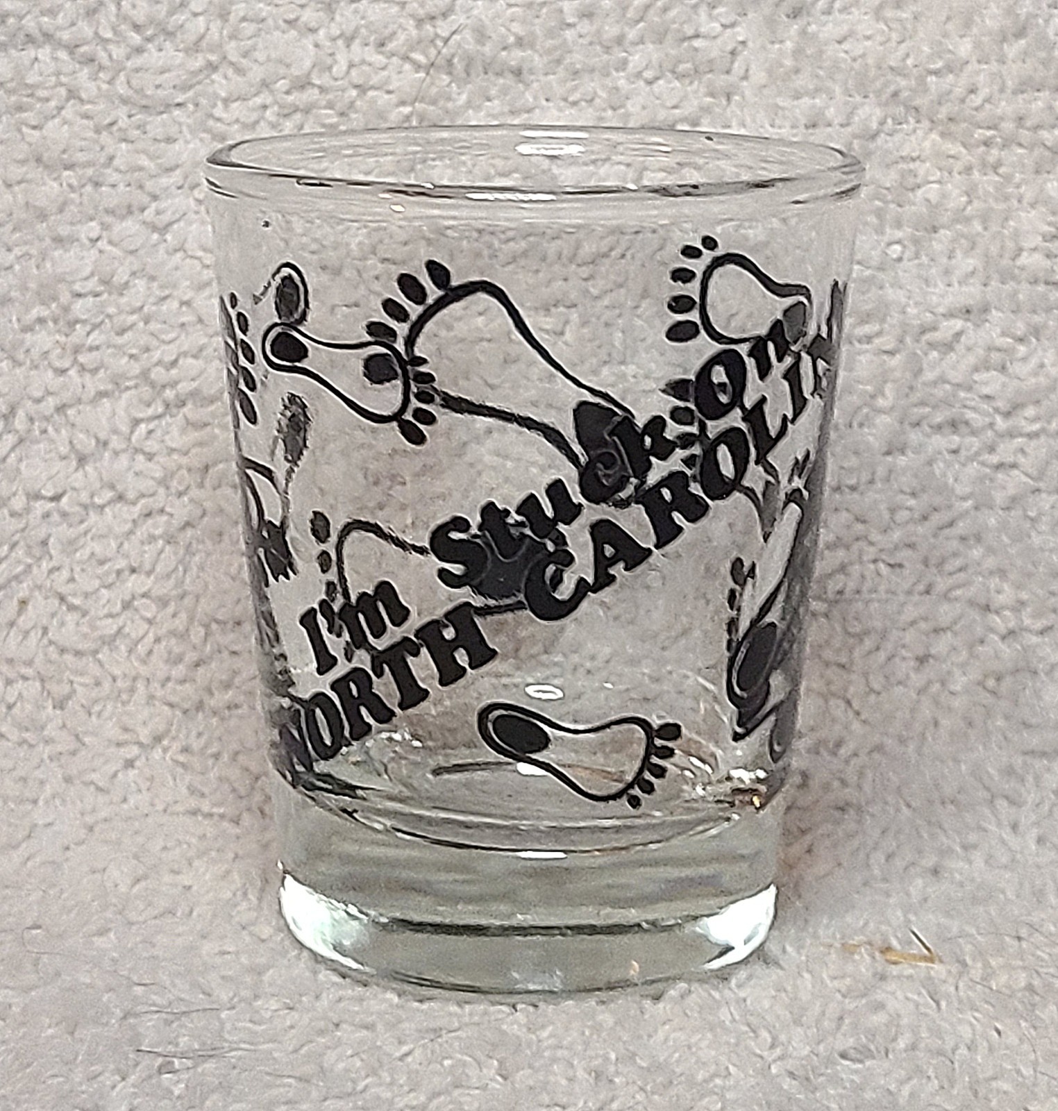 Shot Glass New I'm Stuck on North Carolina Footprints Barefoot NC Charlotte 45