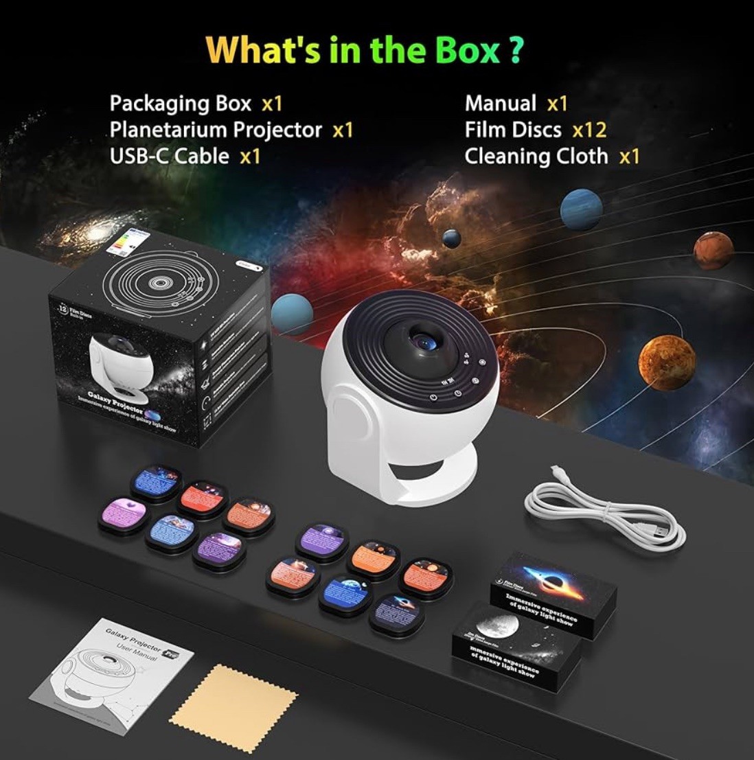 Galaxy Projector for Bedroom Film Disc Star Projector for kid 12 in 1 planetariu