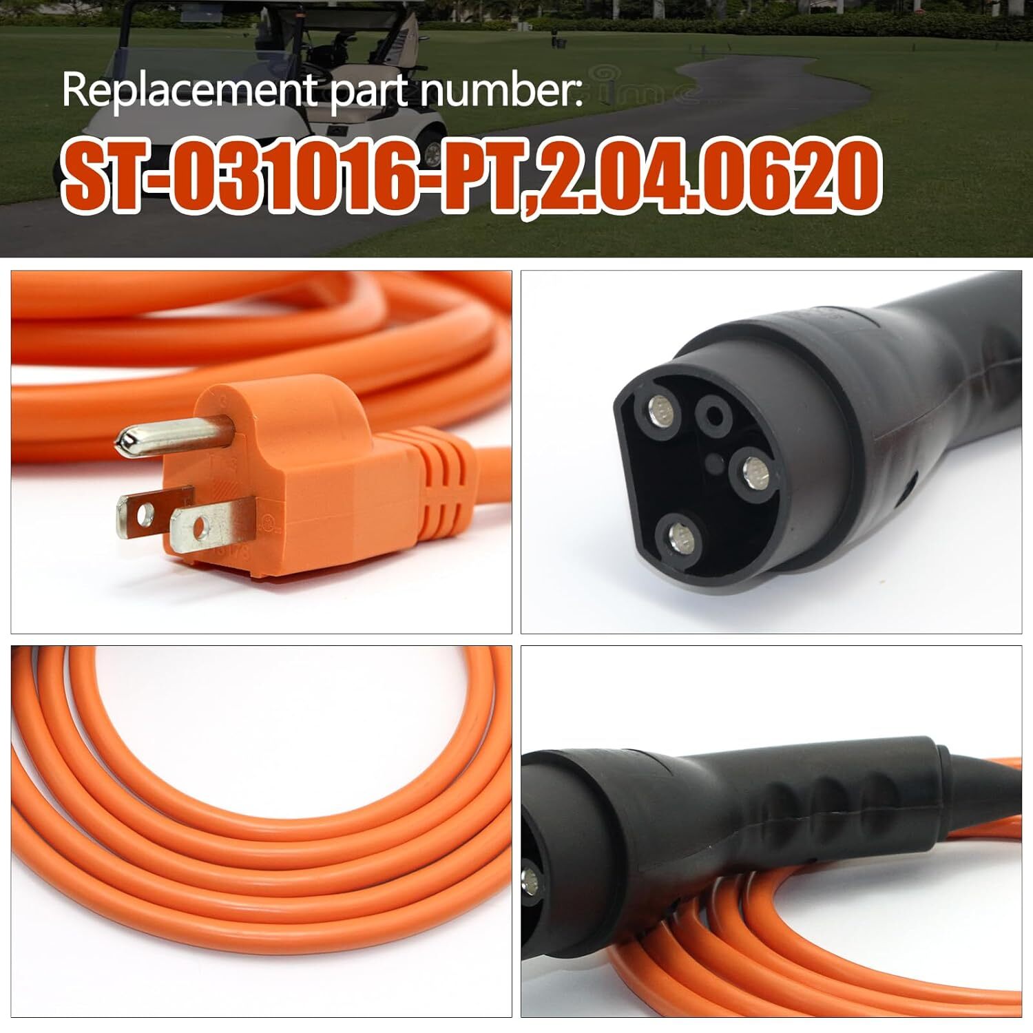 For Evolution ICON EV Golf Carts 120V 3 Pin Power Charging Cord ST-031016-PT