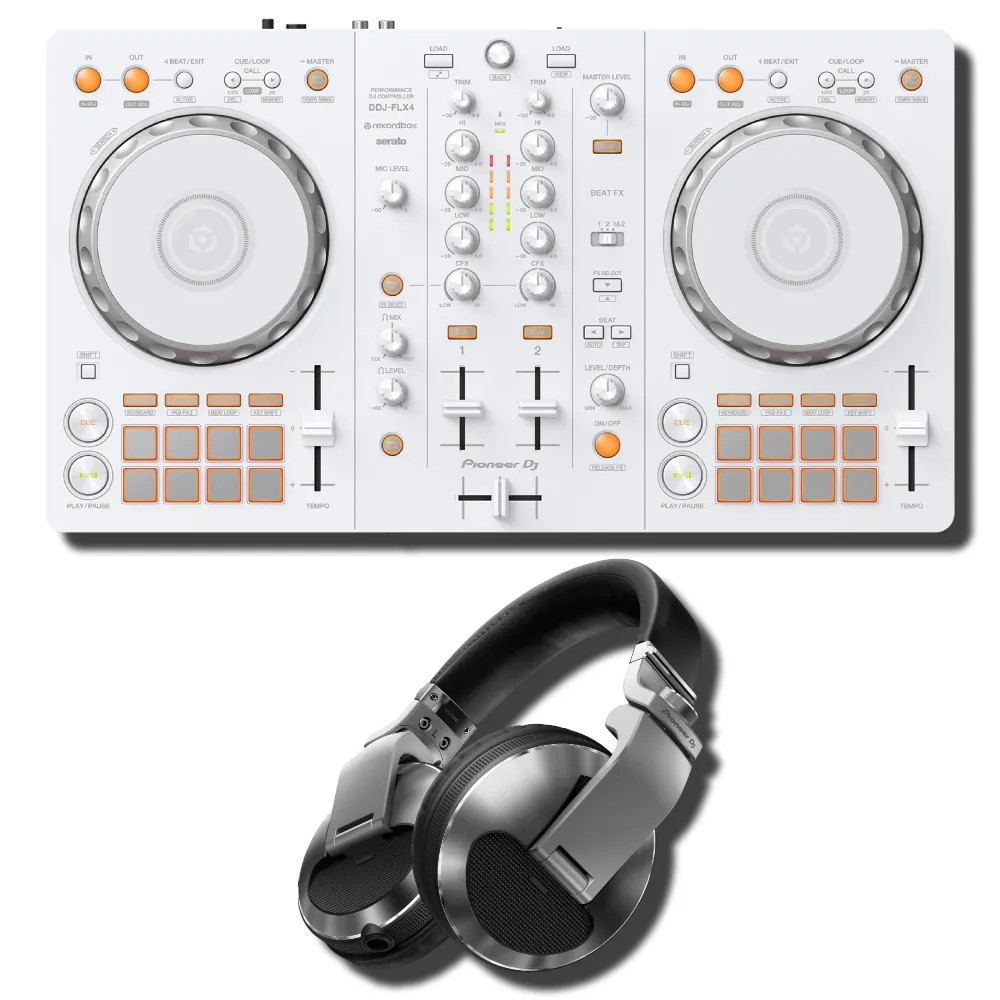 Pioneer DJ DDJ-FLX4-W White 2-Channel DJ Controller w/ HDJ-X10-S Silver Headphon