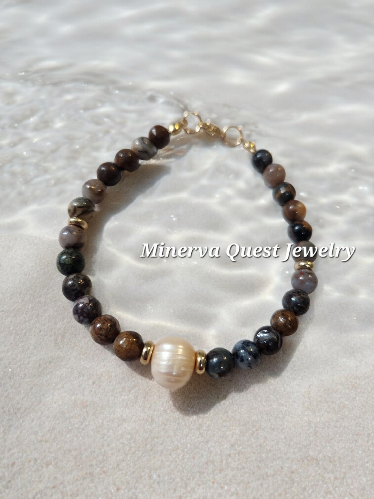 Handmade Artisan Pietersite Pearl Bracelet #2812