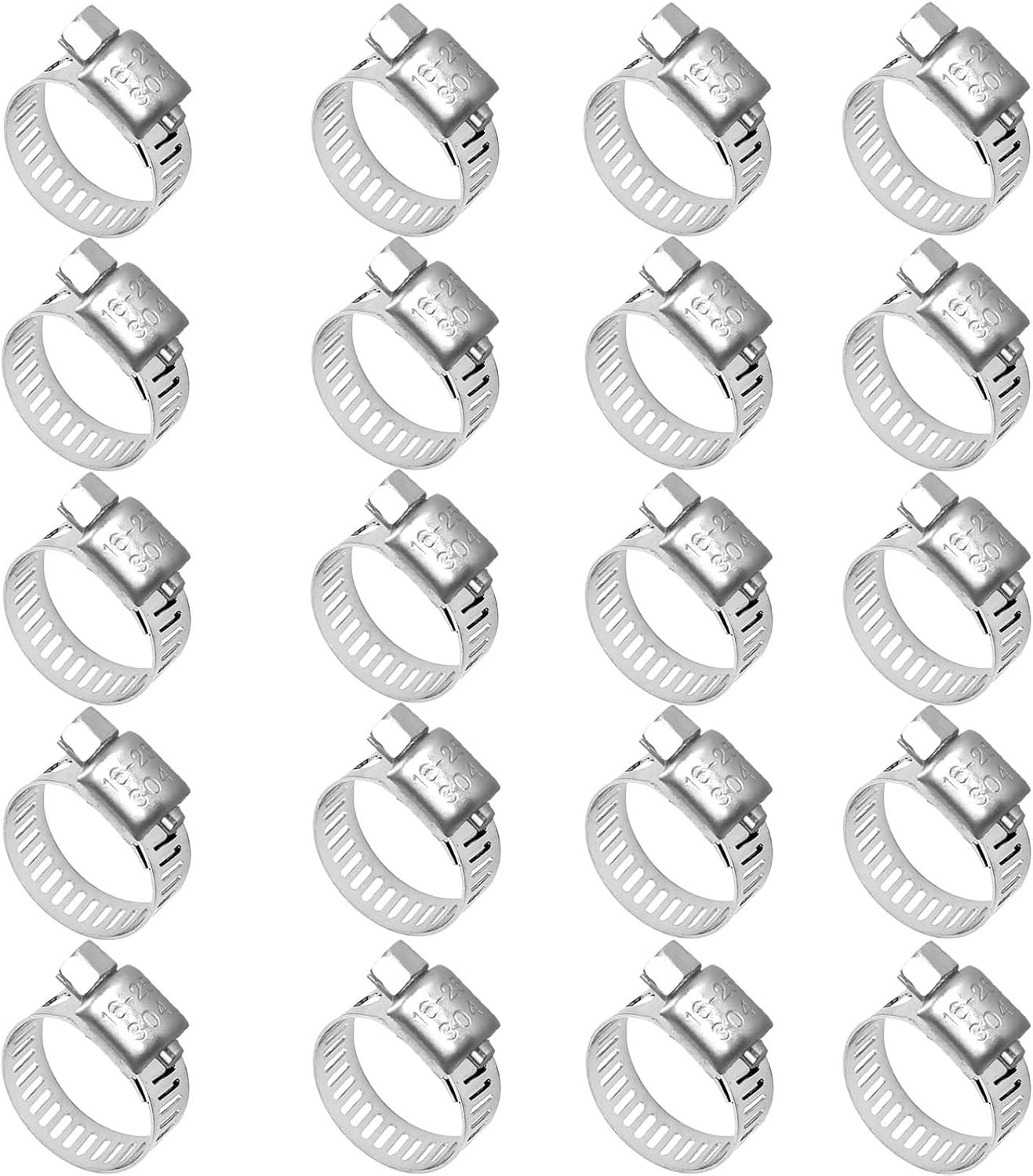 Hose Clamp-20Pcs Stainless Steel Hose Clamps Adjustable 5/8''-1''(16-25Mm) Worm