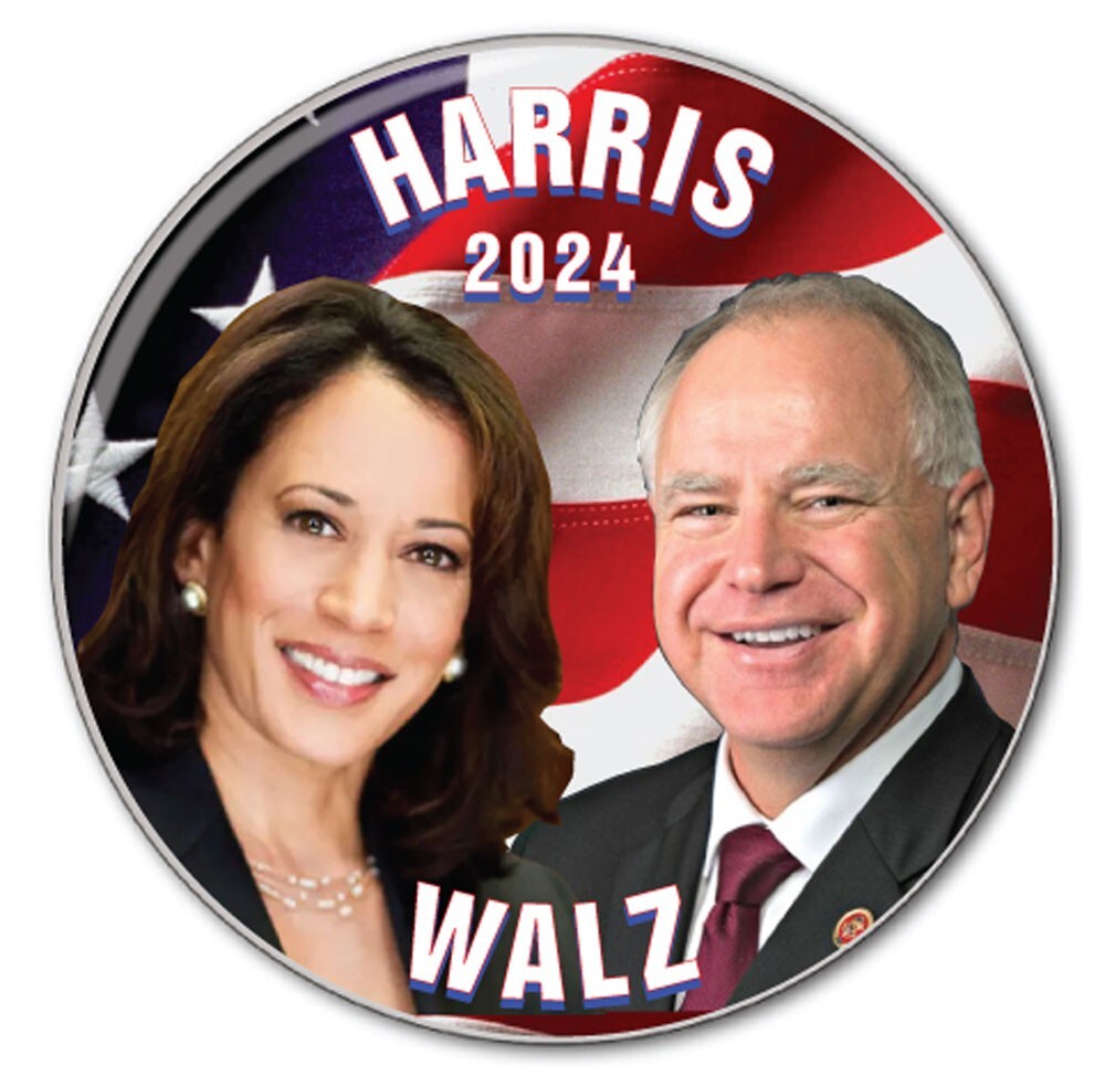 HARRIS WALZ #6 CAMPAIGN 2024 3" PIN BACK BUTTON PRESIDENT OF THE UNITED STATES
