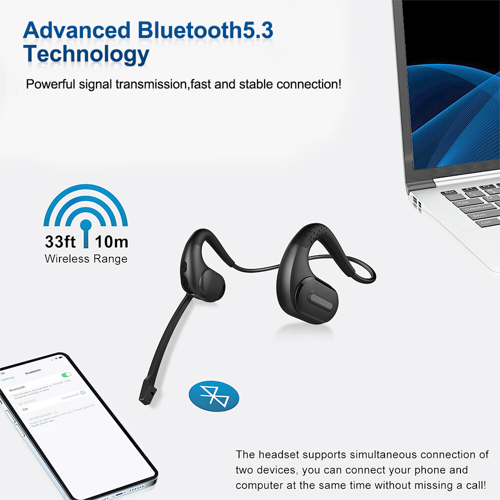 MPOW Bluetooth Headset with Removable Microphone for Office Meeting Running