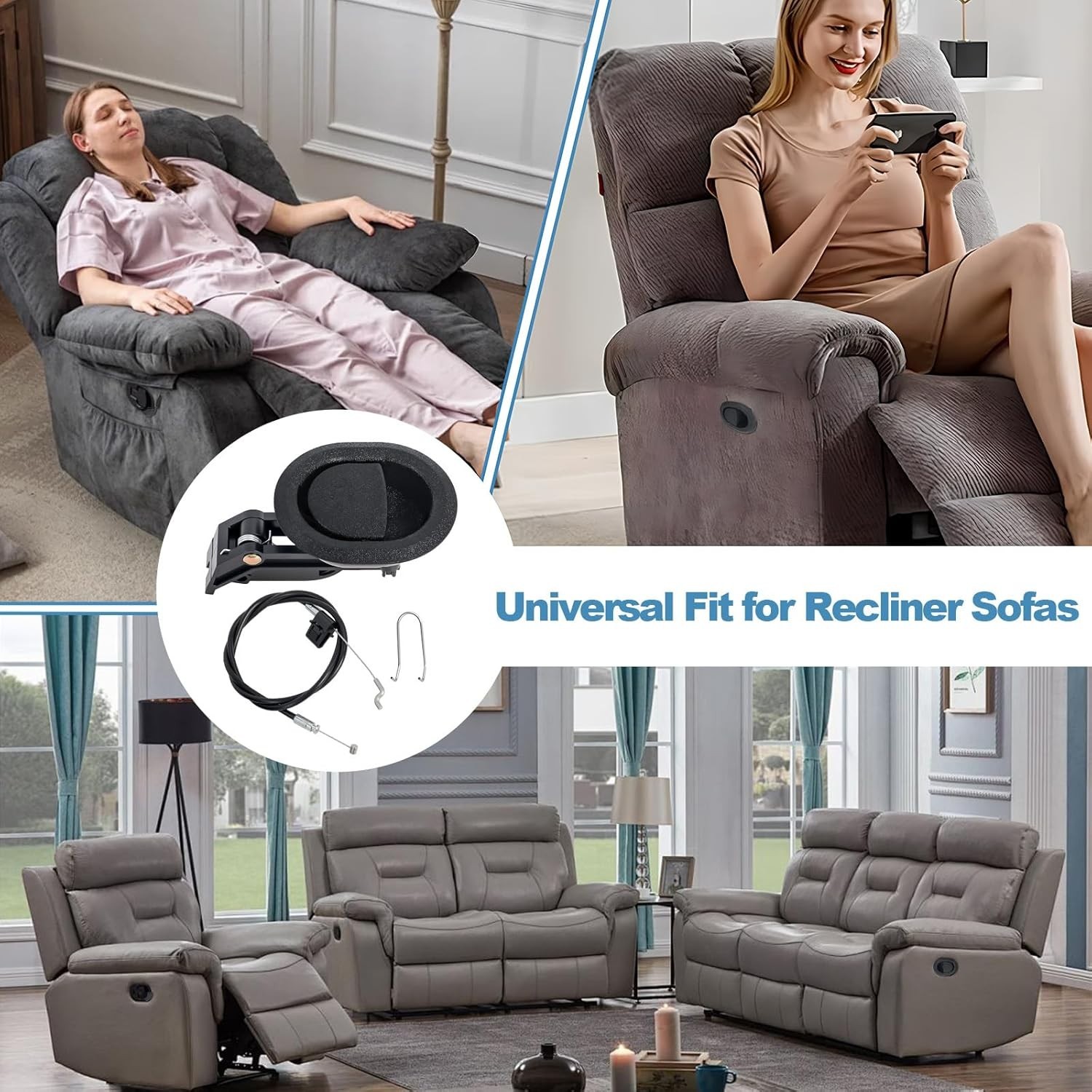 Durable Universal Recliner Pull Handle, Easy 5-Min Installation, Black Plastic