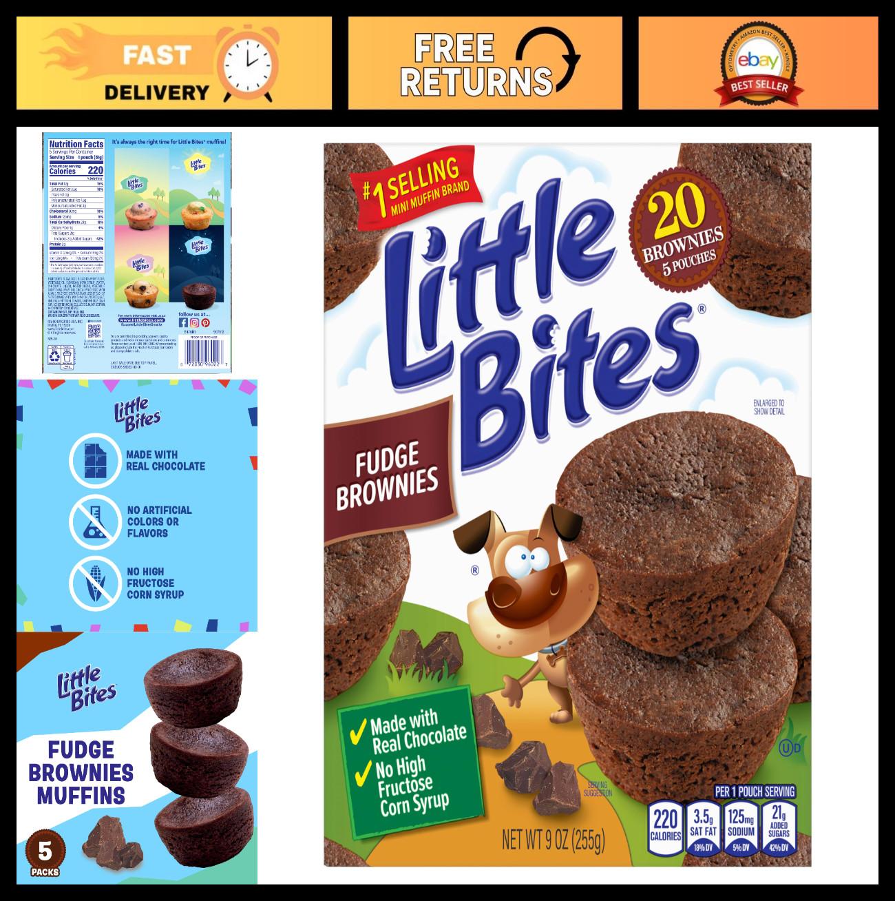 Fudge Brownies Mini Muffins - 5 Packs, Real Chocolate, 9 oz Multipack, Snack Tre