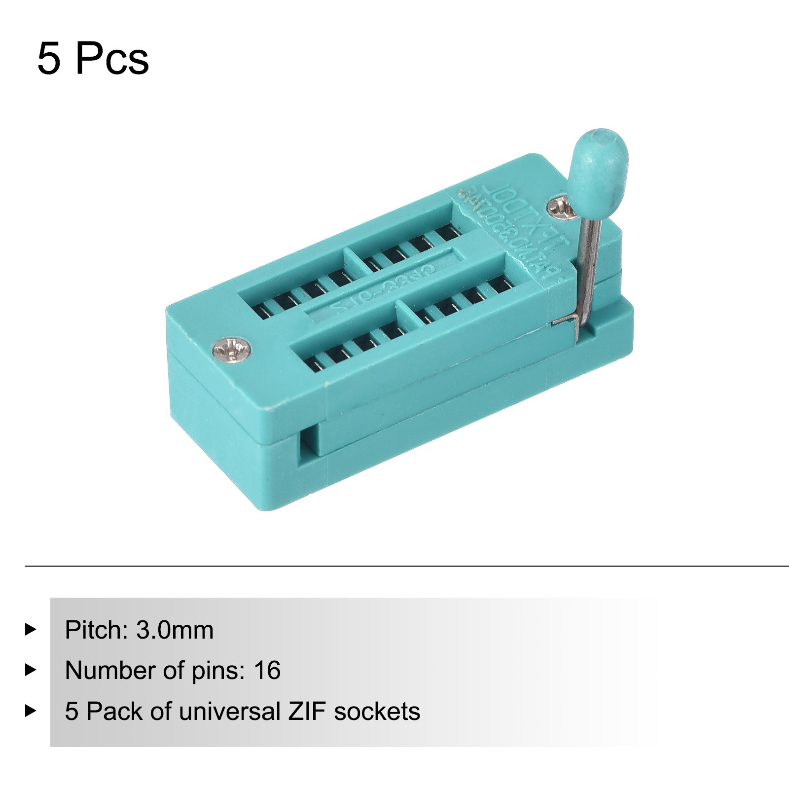 Universal IC Test ZIF Socket 16 Pin 3.0mm Pitch for Microcontroller, Chip 5 Pack