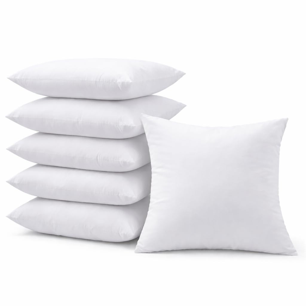 18 x 18 Inch Throw Pillow Inserts – Set of 6 Square Cushions with Polyester F...