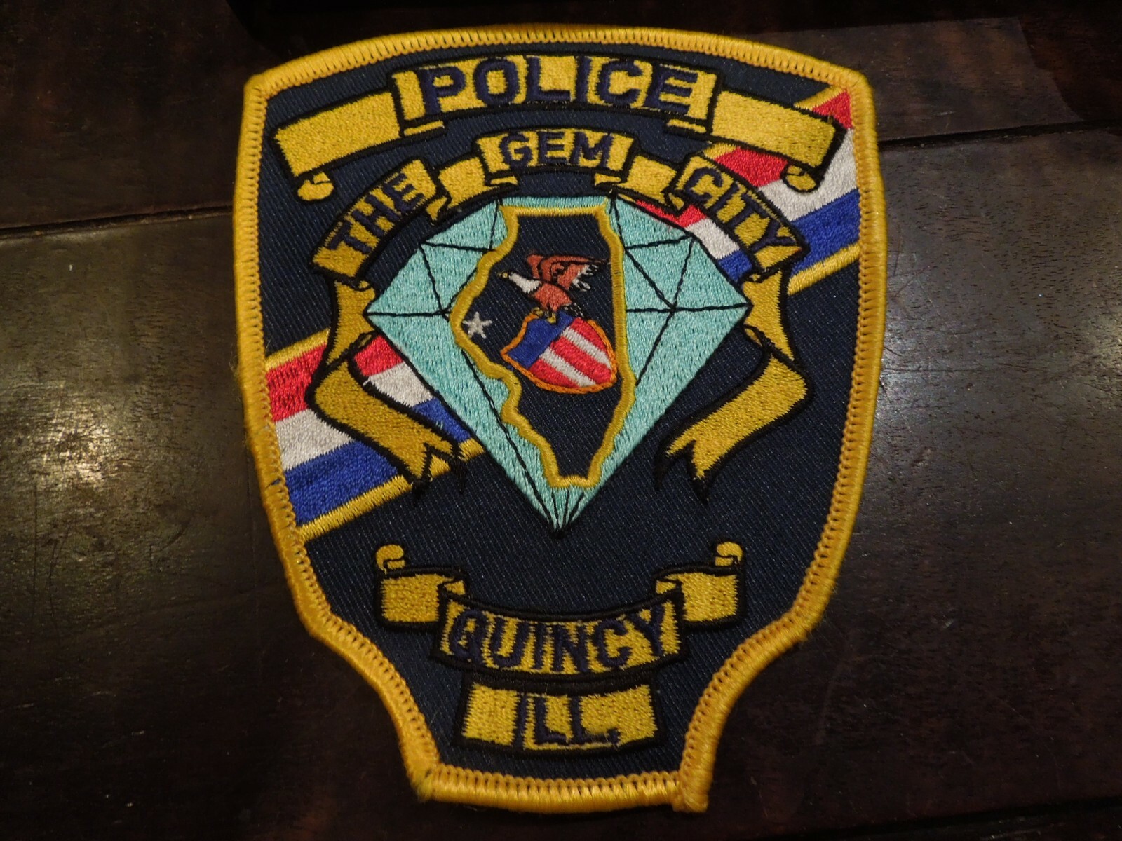 Quincy Illinois Police Shoulder Iron On Patch  " The Gem City "