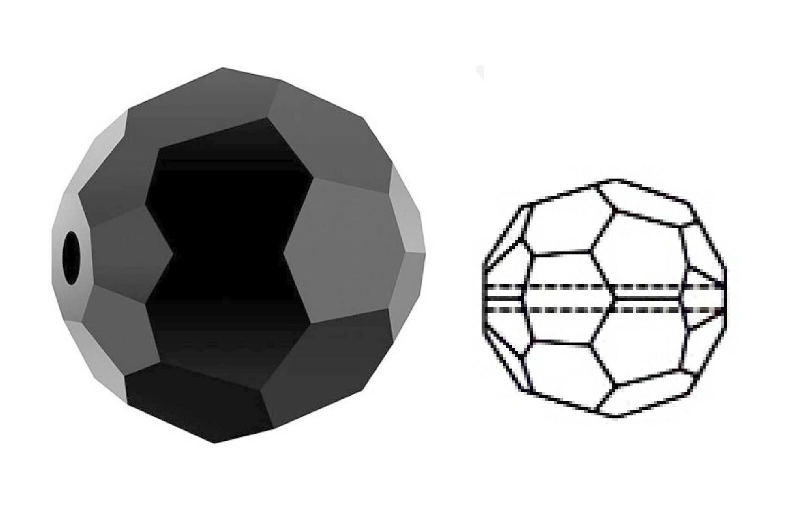 Wholesale Crystal Round  Beads - 6 - 8 - 10 mm Jet Black