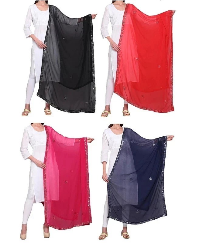 Embroidered Dupatta with Artificial Mirror Work Bollywood Style Shawl Scarf Wrap