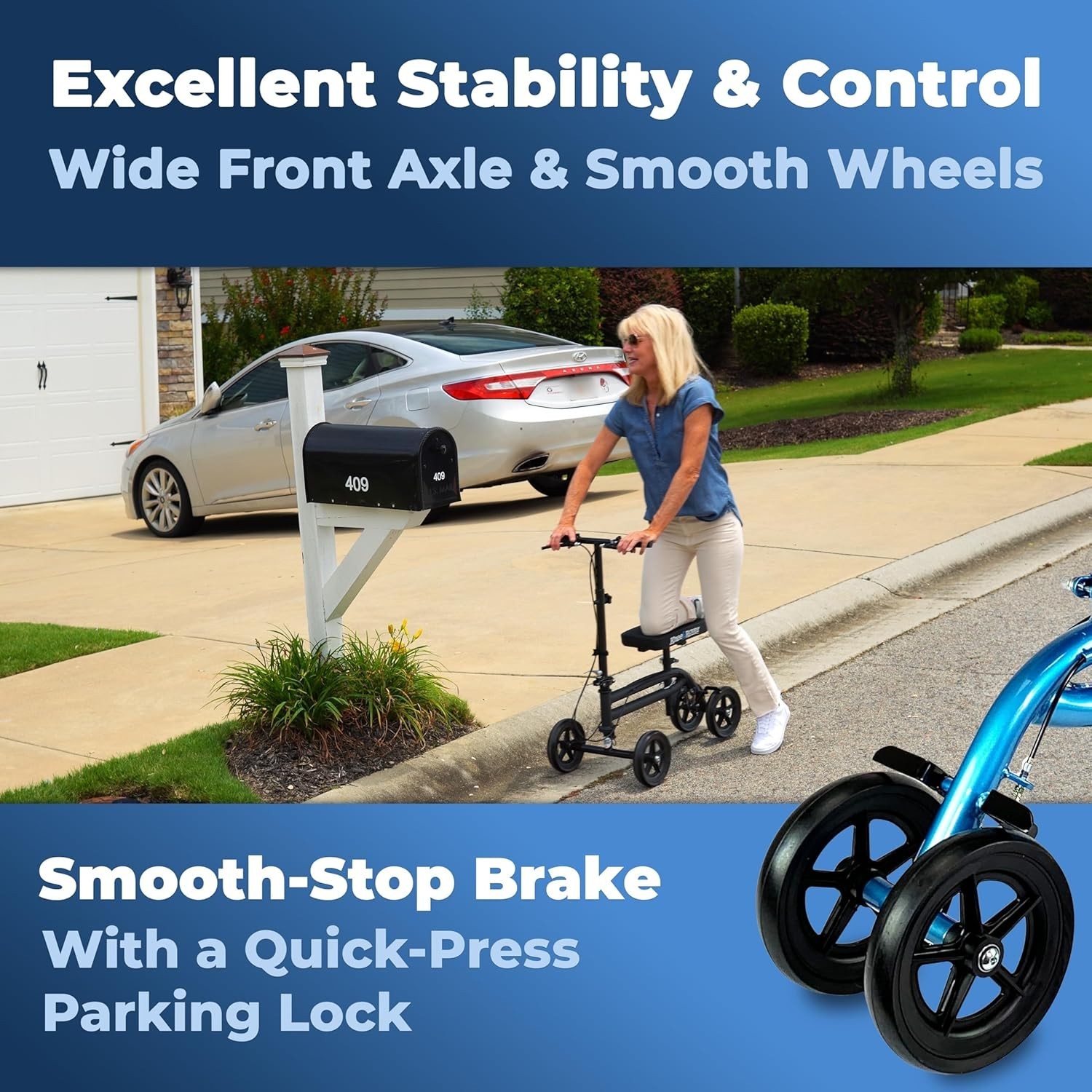 Foldable Steerable Knee Scooter - Reliable Mobility Aid for Foot Surgery, Blue