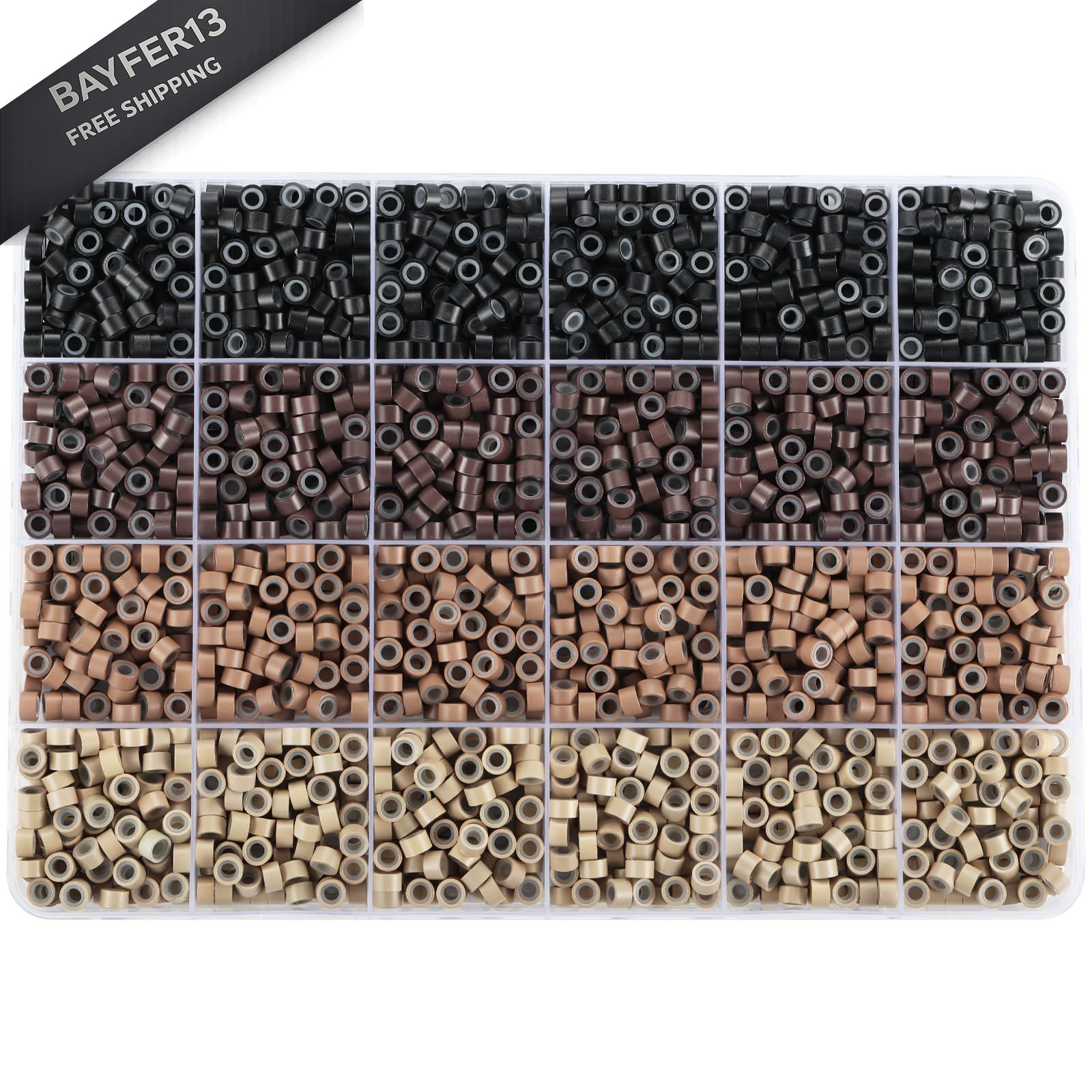 Silicone Beads for Hair Extensions, Funtopia 1920pcs 4 Colors 5mm, 4