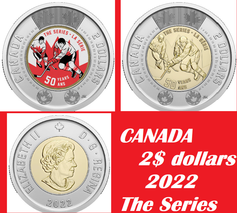 Canada coin list 2$ dollars 2022 UNC Summit Series Ice Hockey players 50y 1972