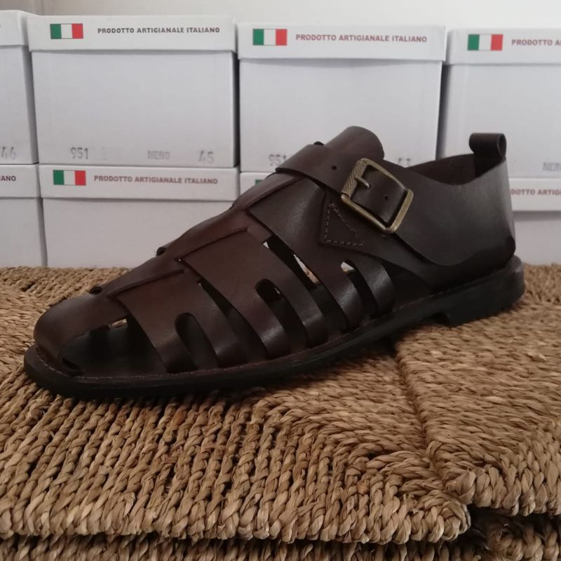 Sandalo Fisherman in Vero Cuoio made in Italy 100% artigianale chiuso dietro