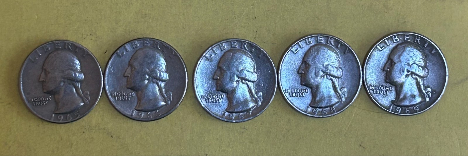 5@ 1960s U.S. Washington Quarters - 1965, 1966, 1967, 1968, 1969