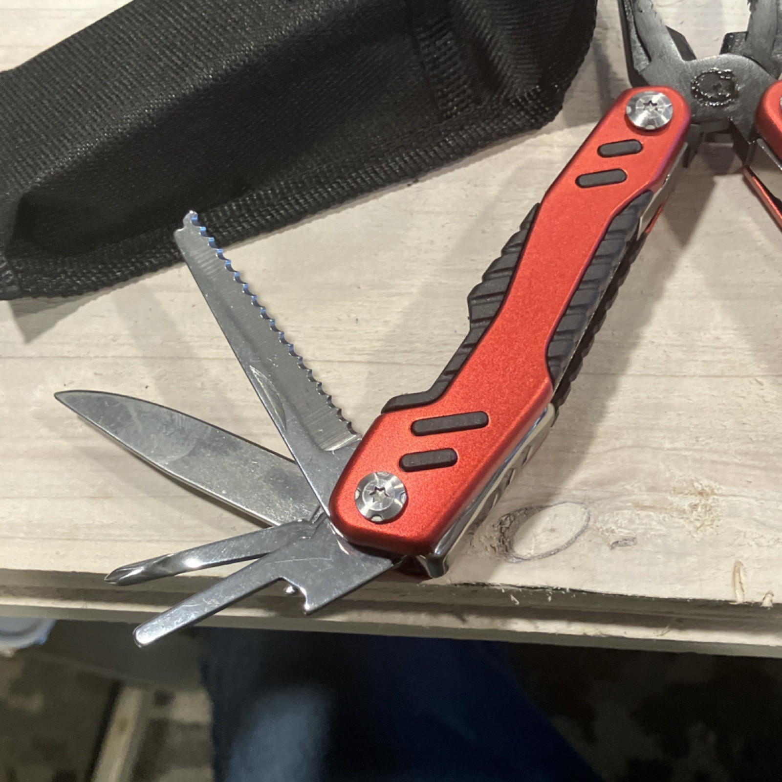 KVD Red Folding Multi-Tool with Pliers, Knife, Saw, File, Sheath