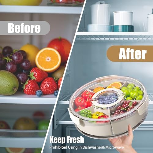Snackle Box Container Divided Rotating Serving Tray with Lid and Handle |