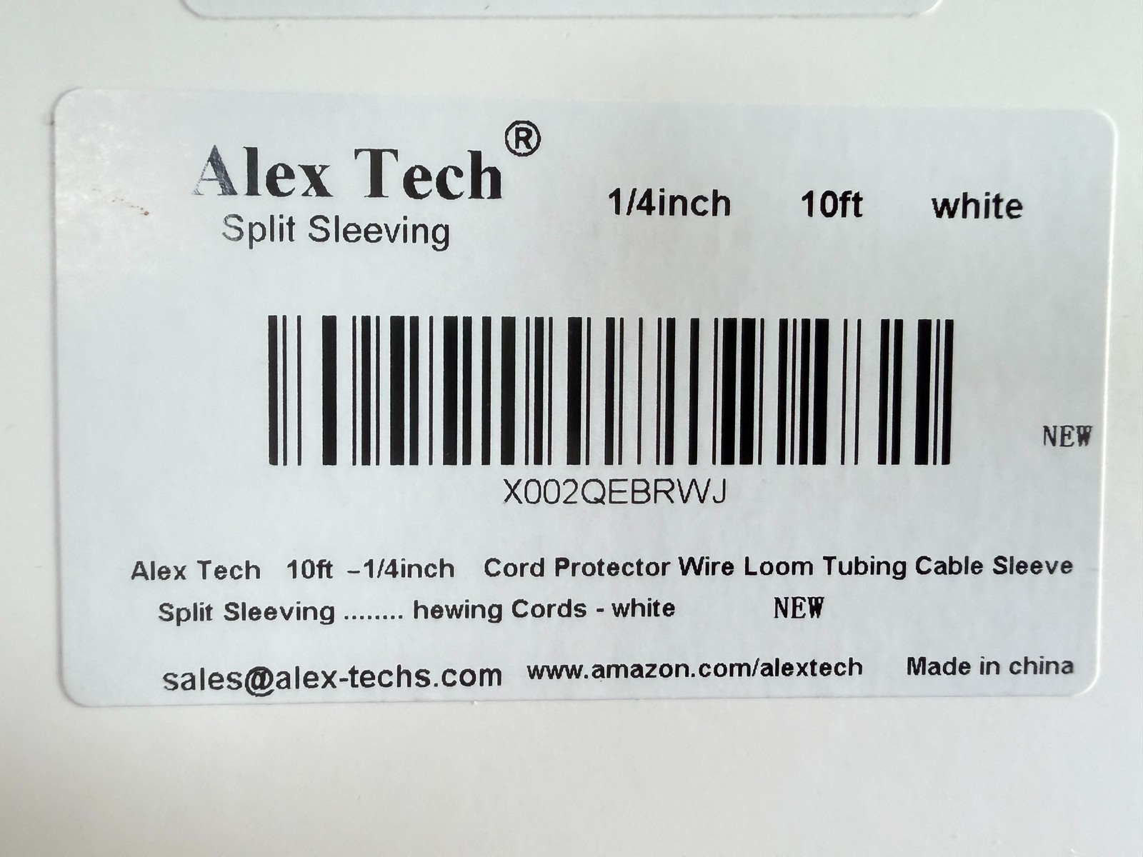 Alex Tech 1/4" White Split Braided Cable Sleeving 10ft Wire Loom Cord Protector