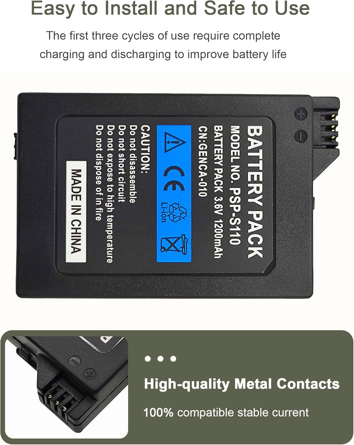 Battery for Sony PSP 3000 2000: Model PSP-S110 Portable Replacement Battery Pack