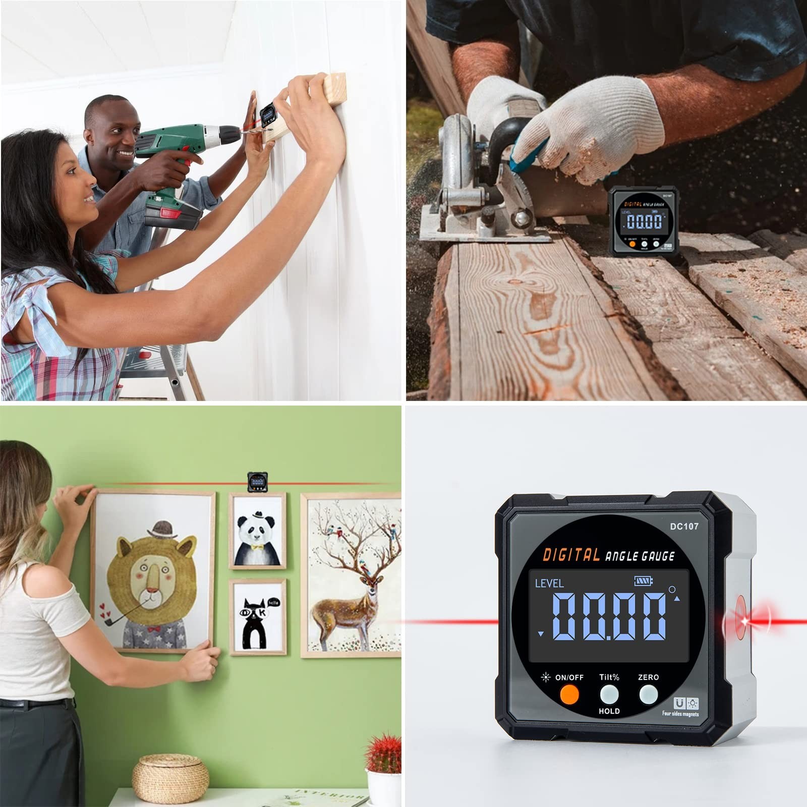 Digital Angle Finder with Laser - Magnetic Inclinometer, Backlit Miter Protracto