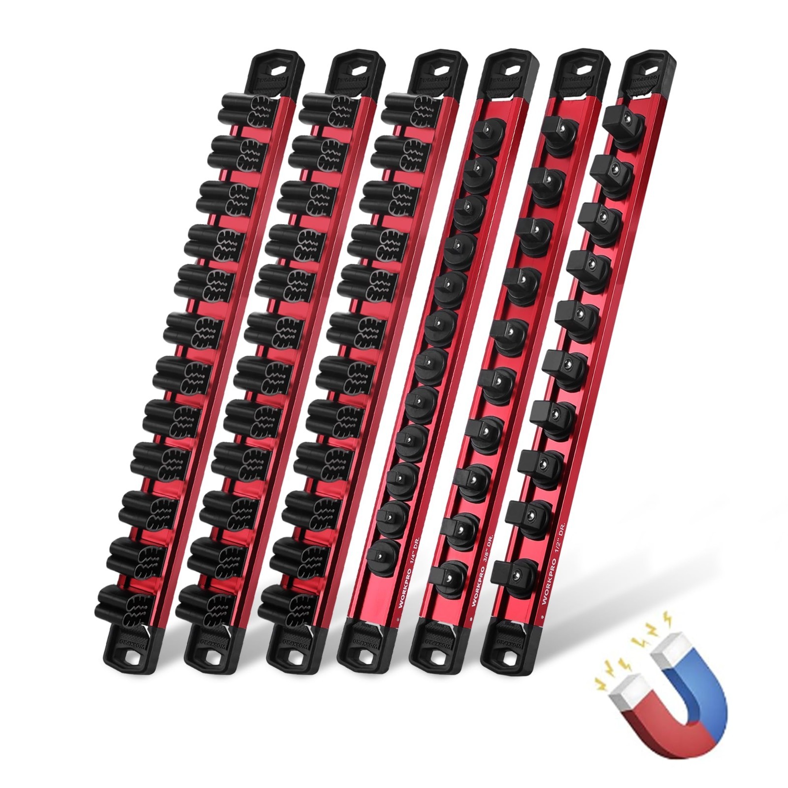 Magnetic Socket & Screwdriver Organizer Set - 6-Piece Tool Storage Solution, Met