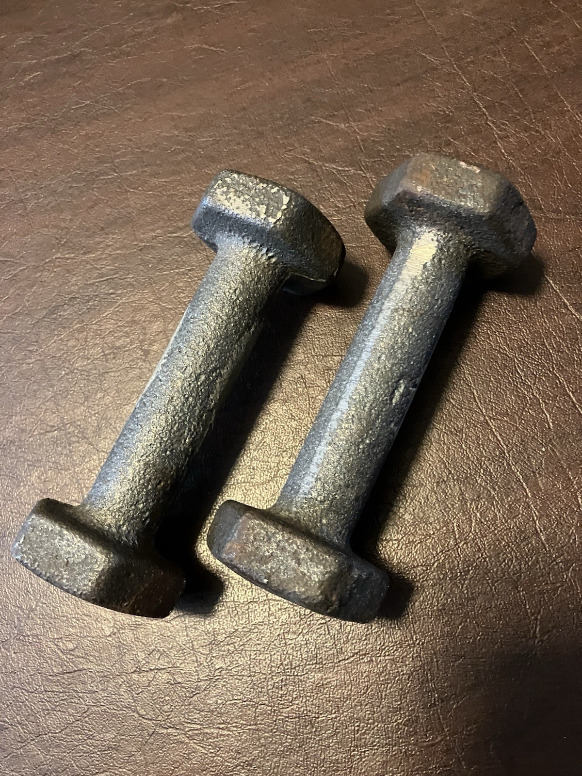 One Pound Dumbbells - Set - 2 handheld dumbbells - Raw Metal Exterior - no paint