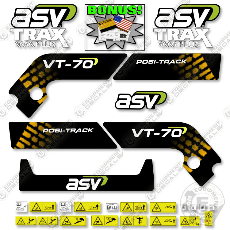 Fits ASV VT-70 Decal Kit Track Loader - 7 YEAR OUTDOOR 3M VINYL!