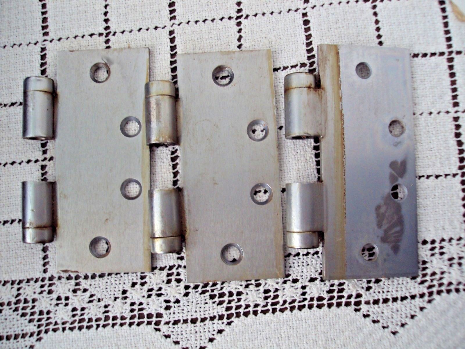 Door Hinges 3 Total 4 1/2" Tall  2" Wide Silver 4 Hole Commercial Metal No Pins
