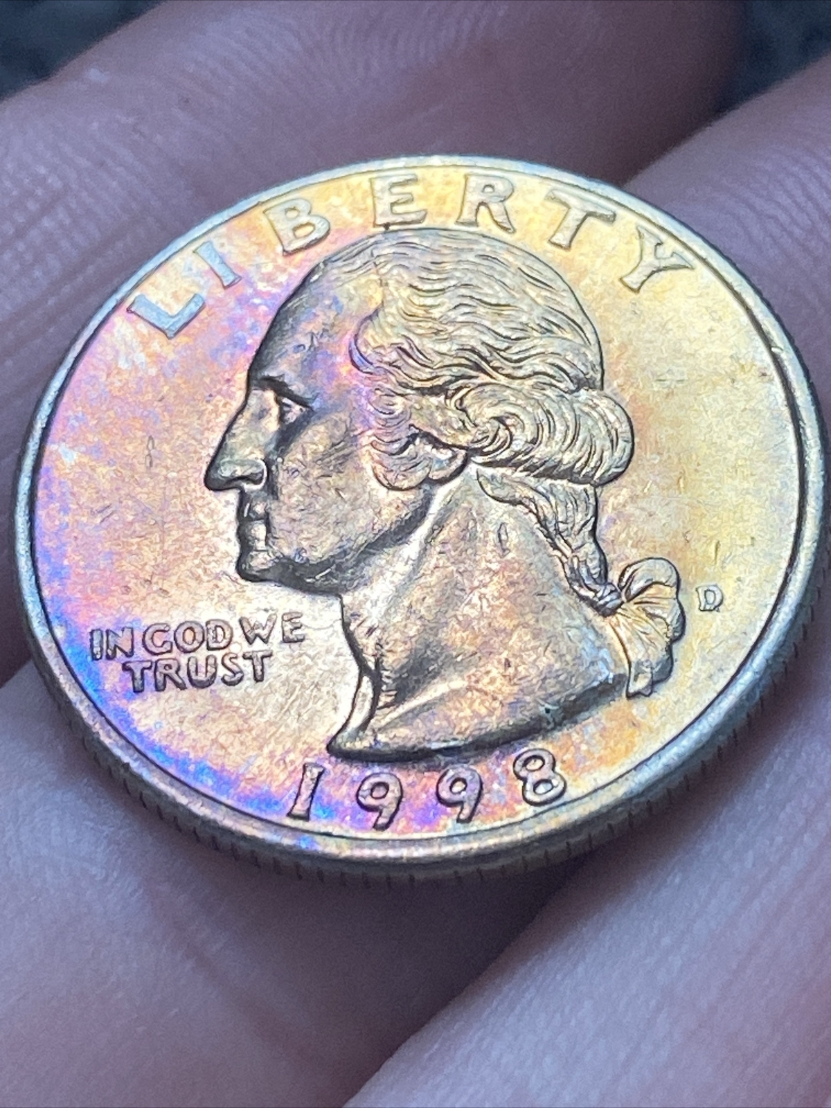 1998 D Washington Quarter Actual Coin Stunning Unique Mind-blowing Tone! TK5243*