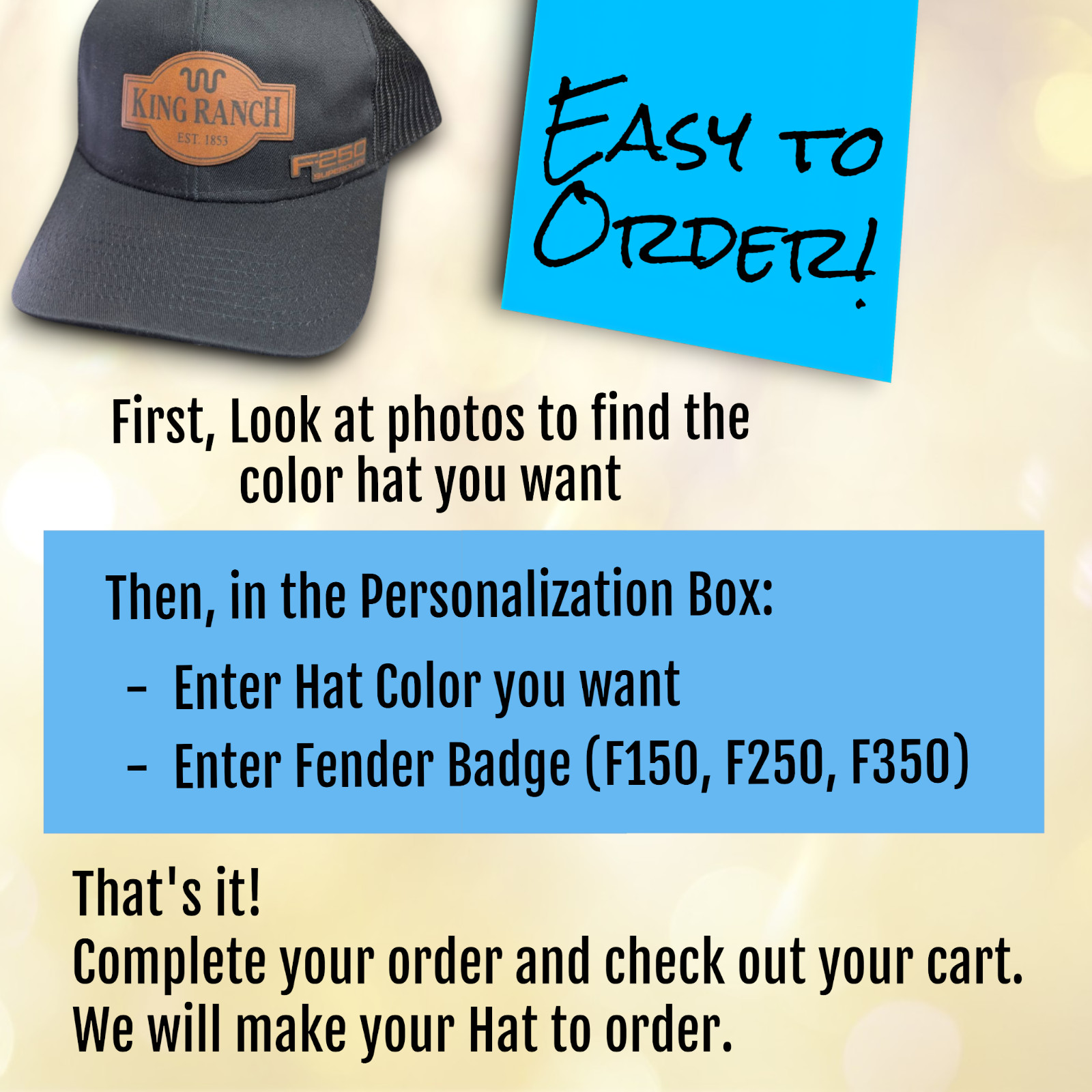 Trucker Hat Baseball Cap Customized Ford King Ranch F150 F250 F350 NEW